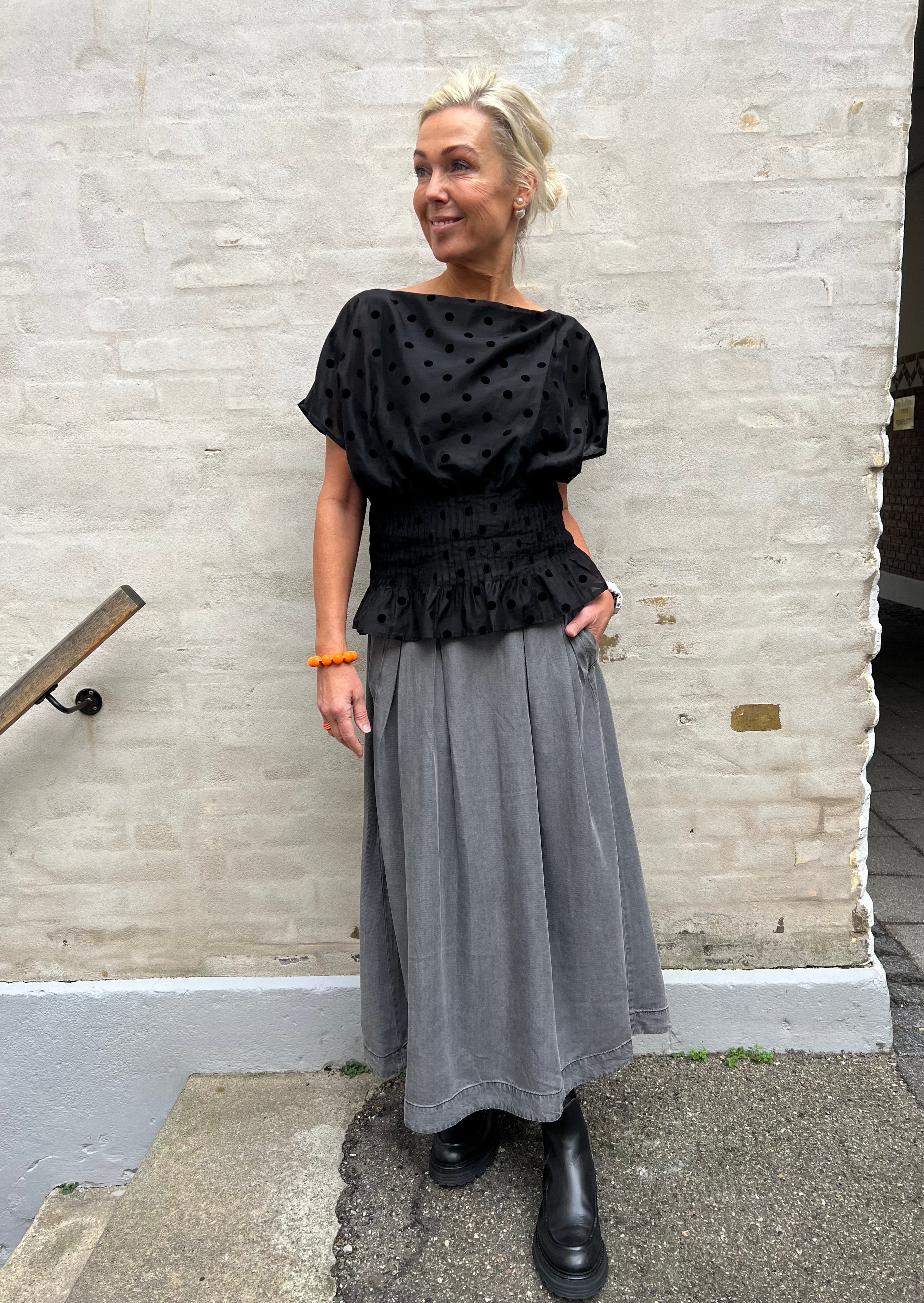 Anya Denim plissékjol - mellangrå