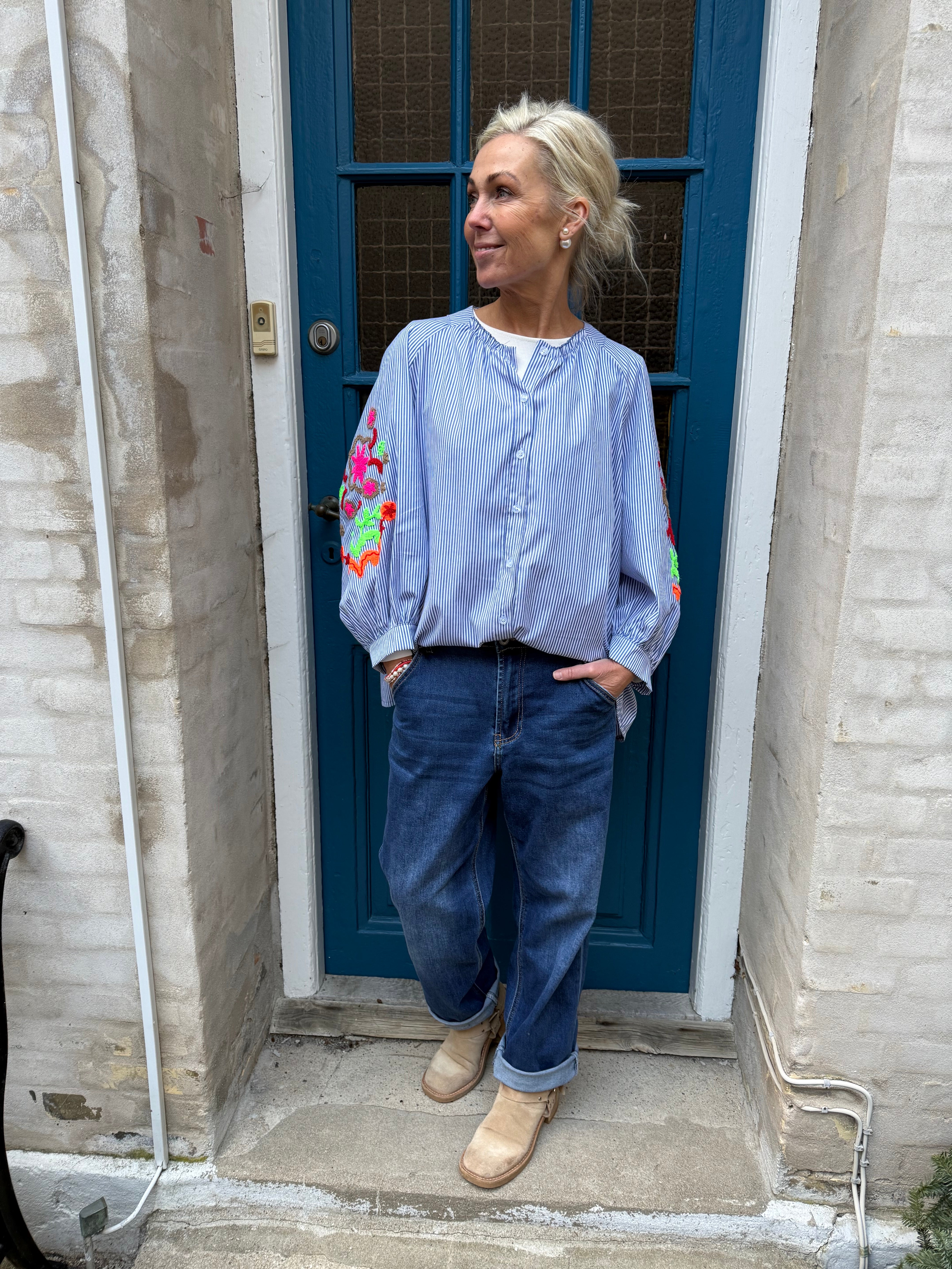 Aleta Skjorta - Blue Denim Stripe