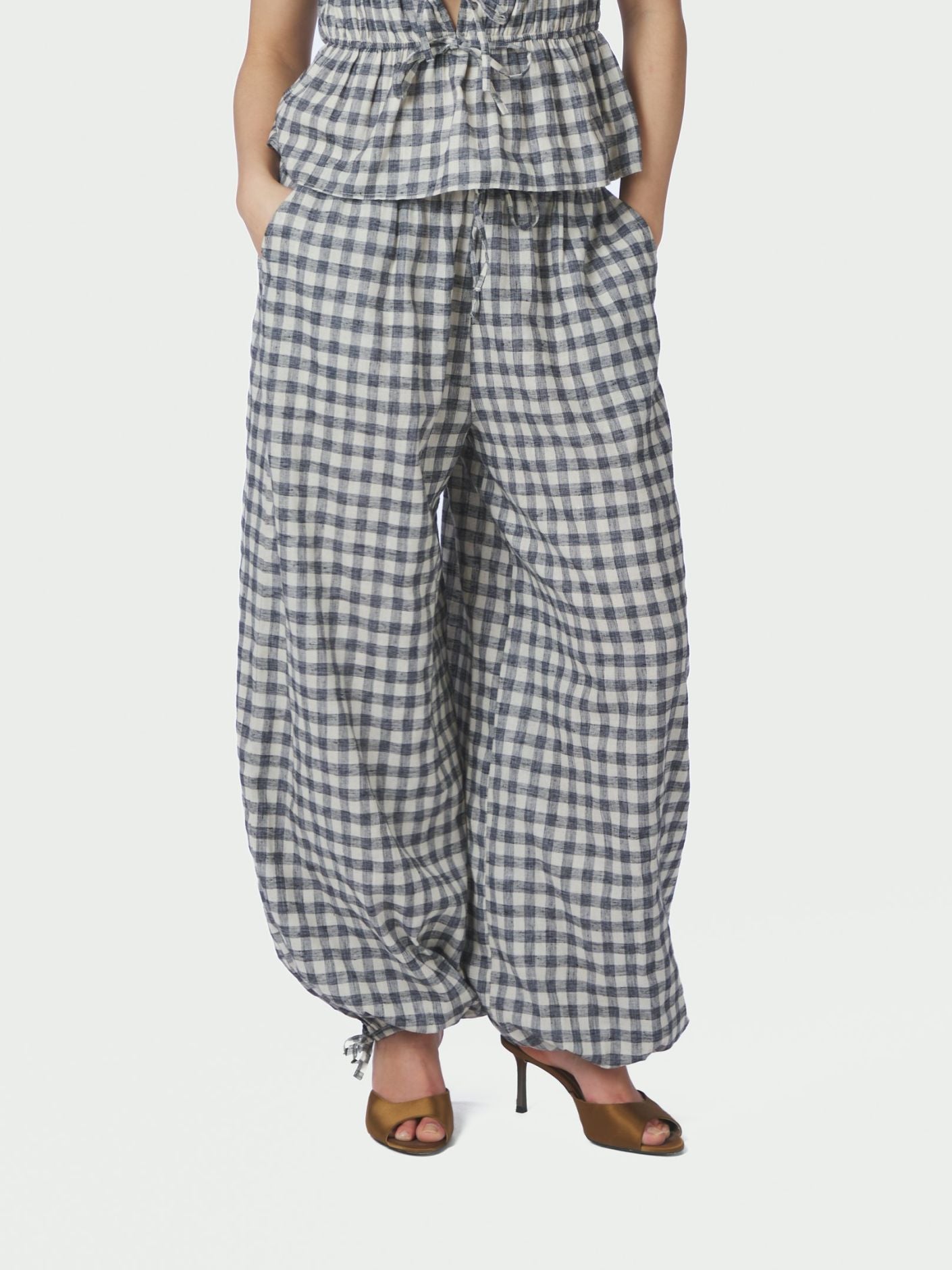 Roxane Balloon Check Pants - Black