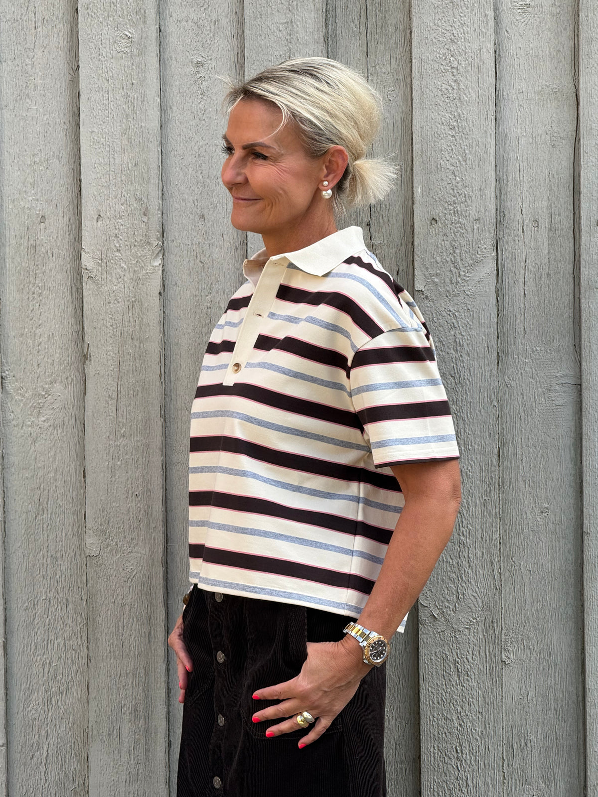 Vennera Triple Stripe Polo Tee - Grey