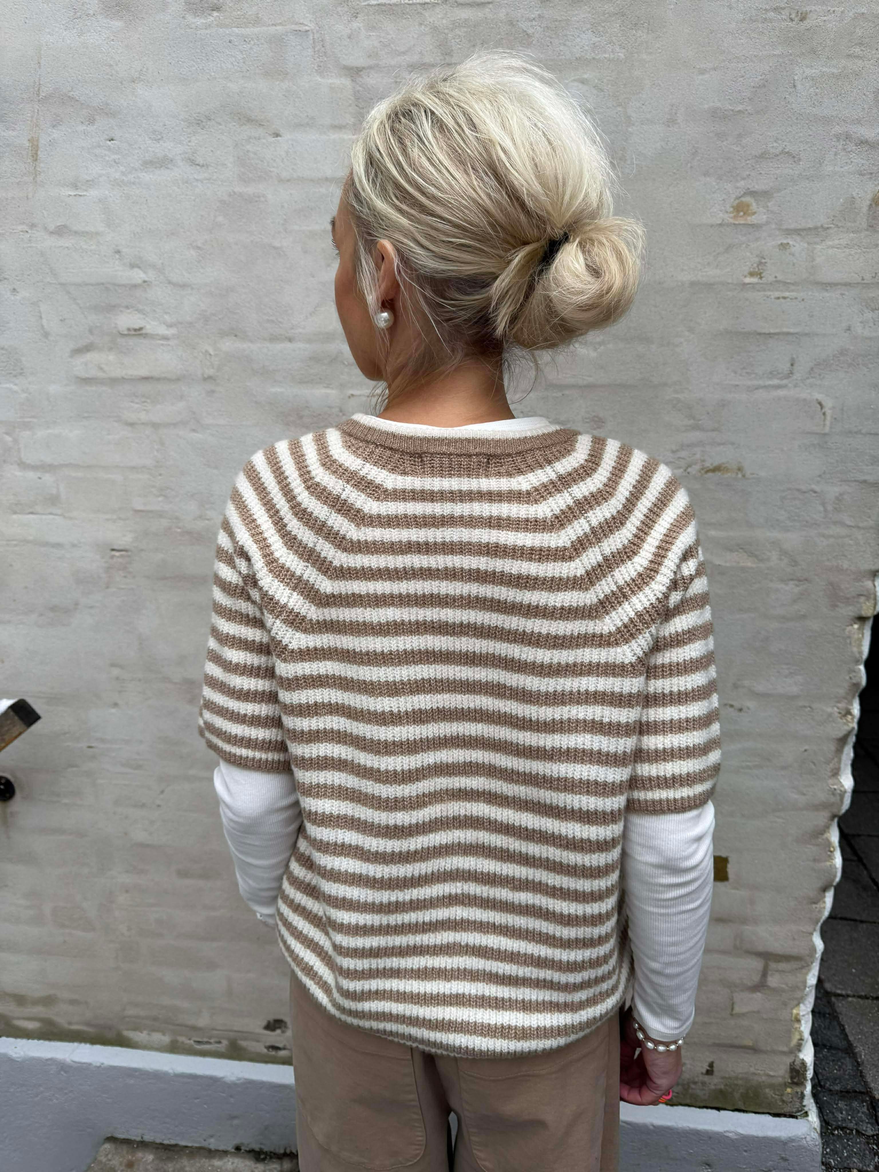 Malou SS O-Neck Stripe Cardigan - Greige Björk