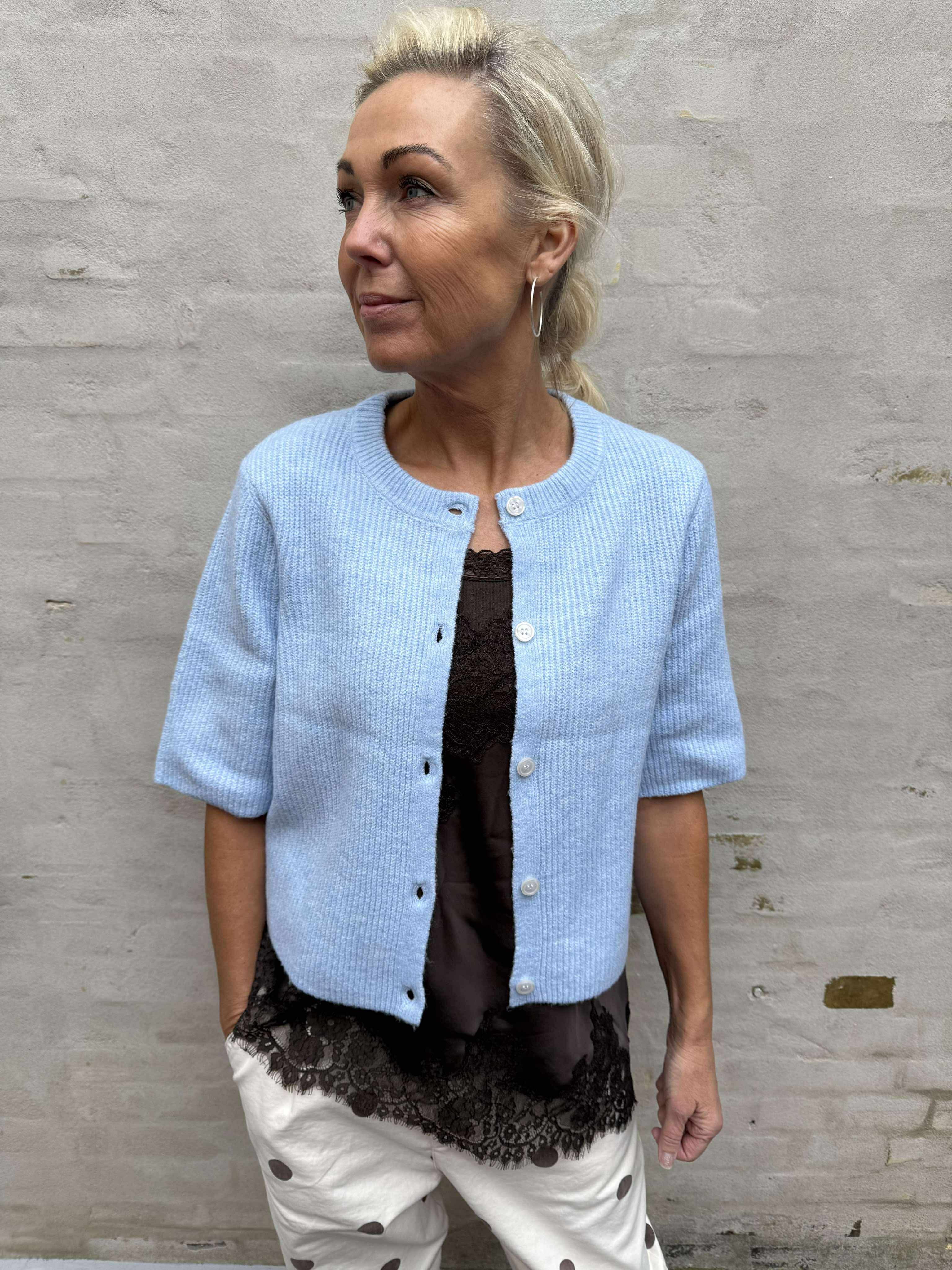 SILLY SS O-NECK KNIT CARDIGAN - Cashmere Blue MELANGE