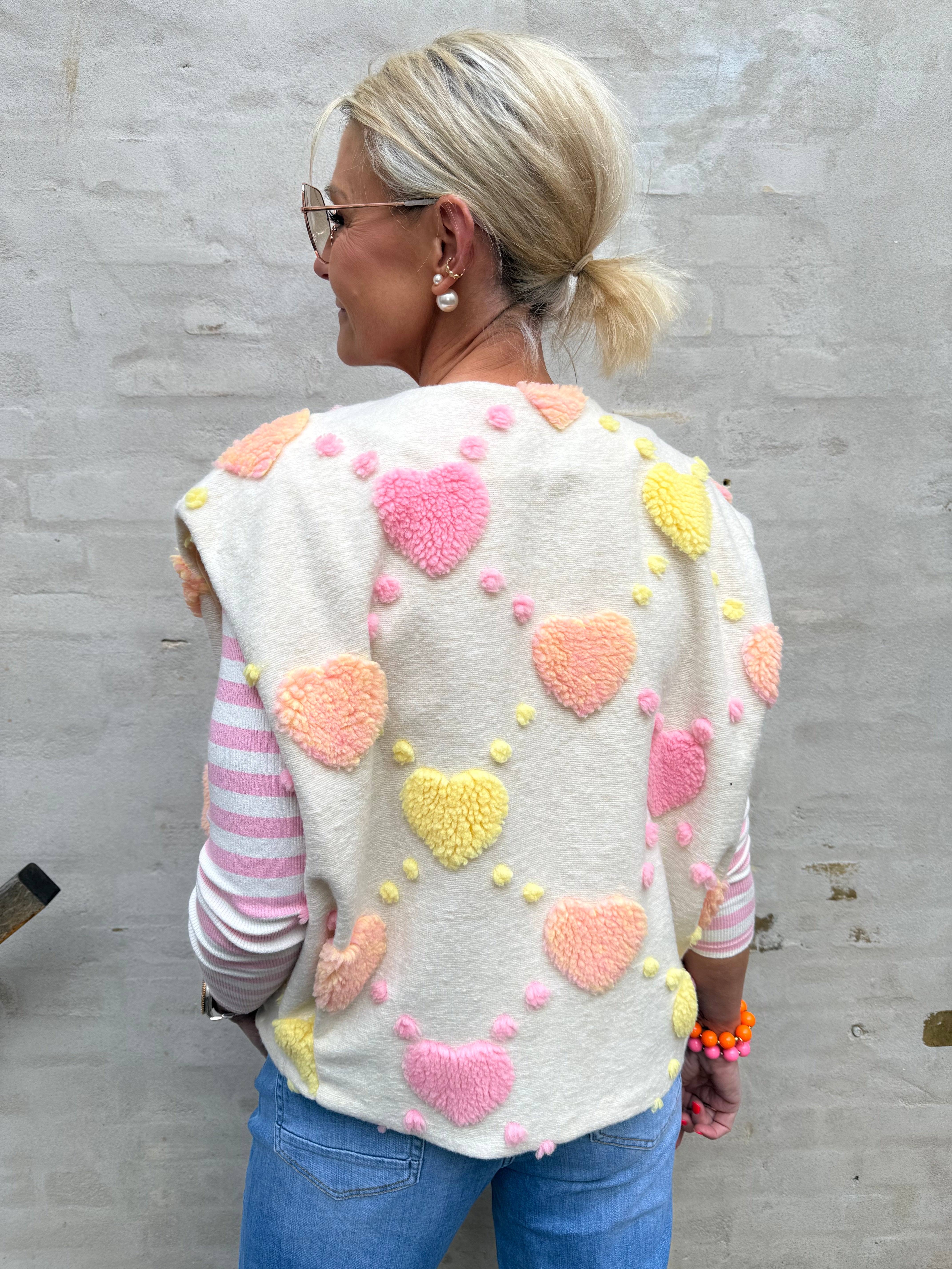 Frida Teddy Heart Vest - Benvit/Rosa/Gul