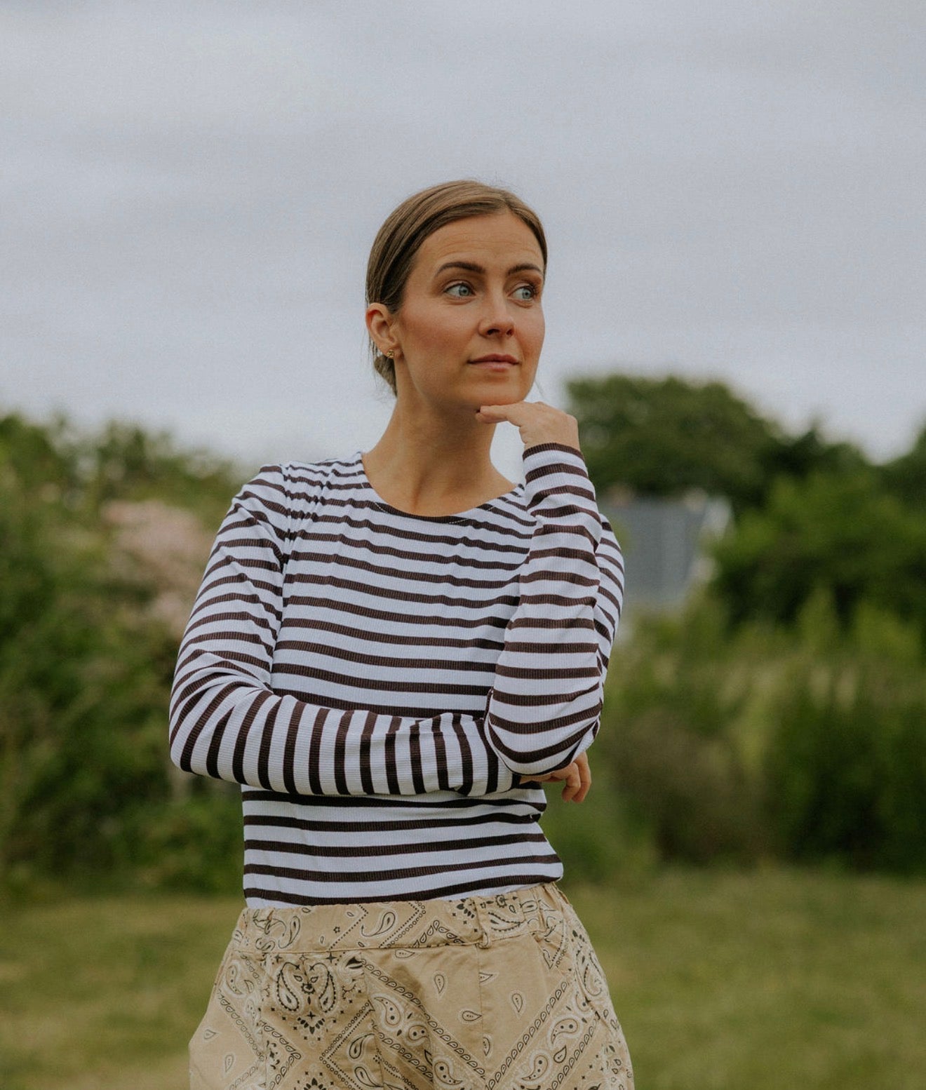 Everyday Stripes LS Blouse - Dark Brown/White