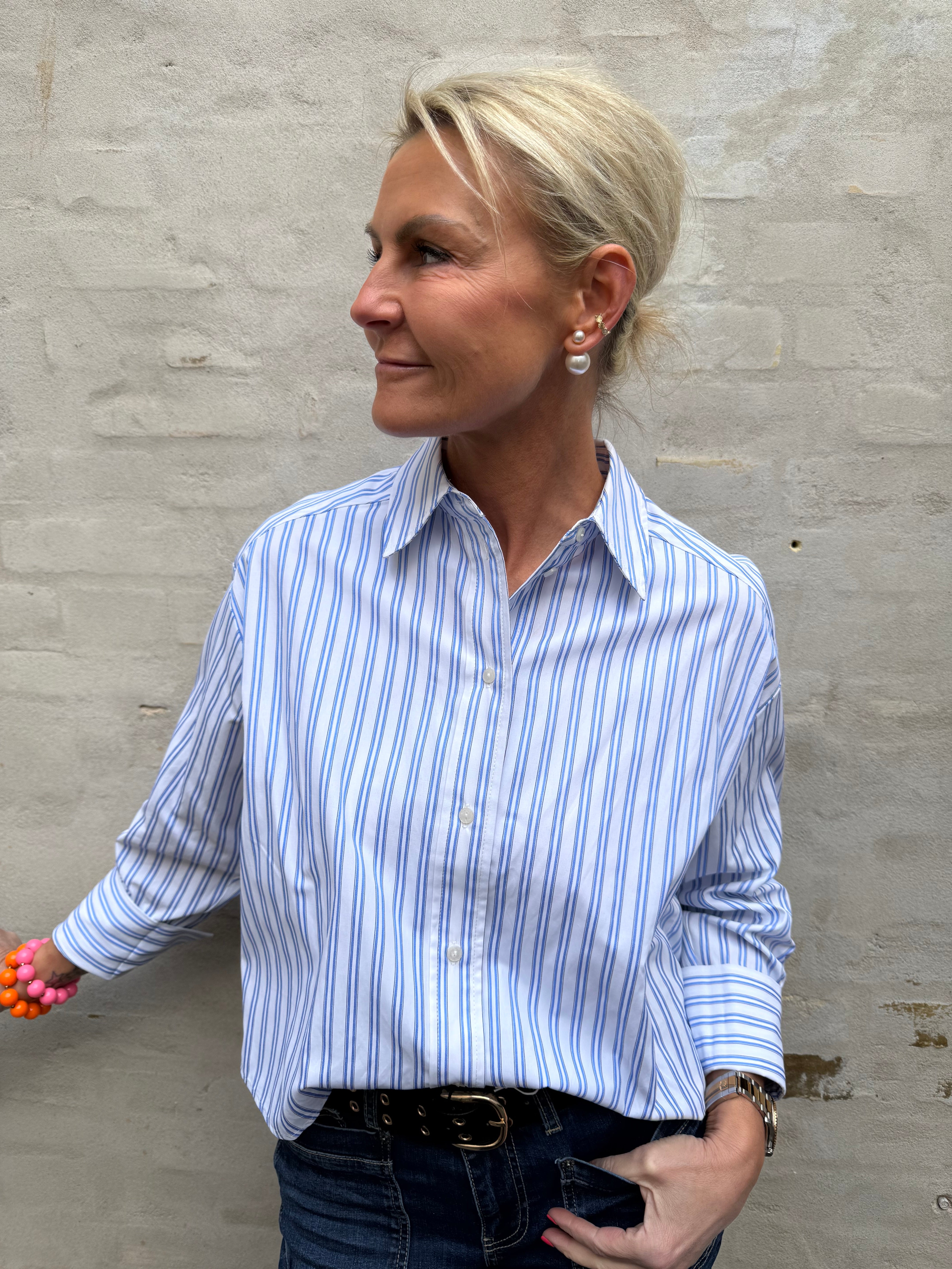 DevinCC Stripe Tie Shirt - Blå