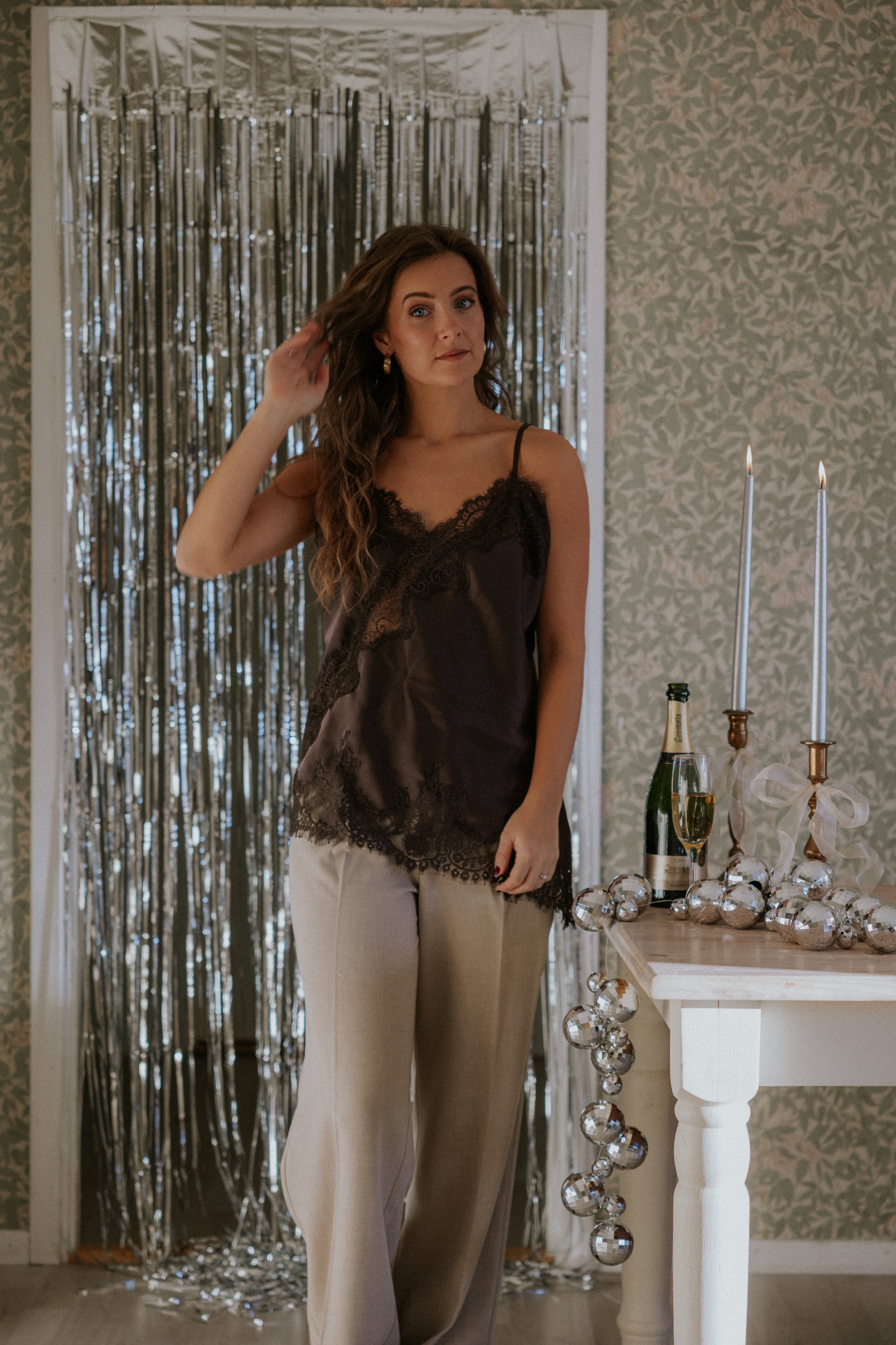 Viole Spets Topp - Mörkbrun