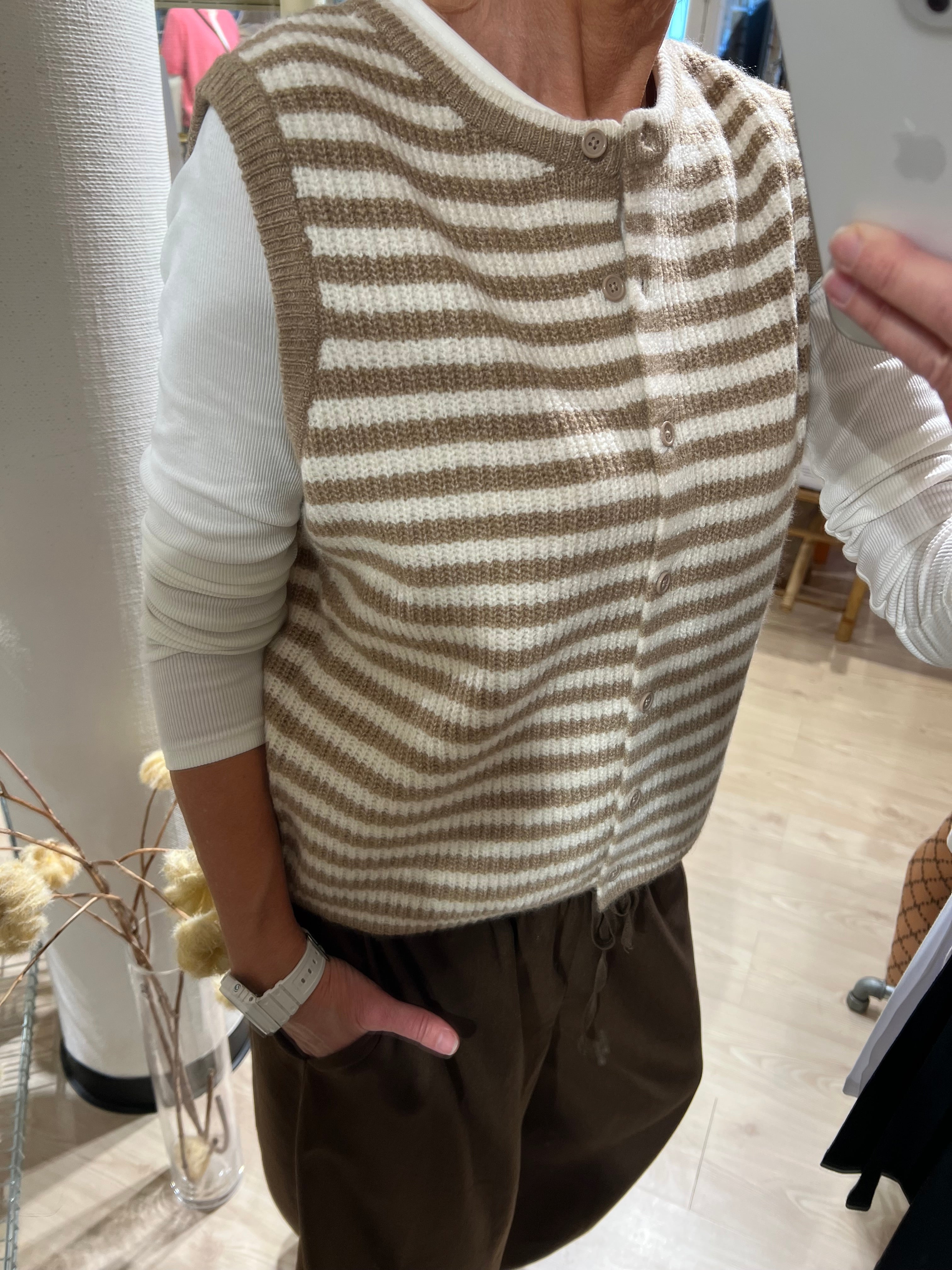 MALOU SL O-HALS SRIPE CARDIGAN - Greige Björk