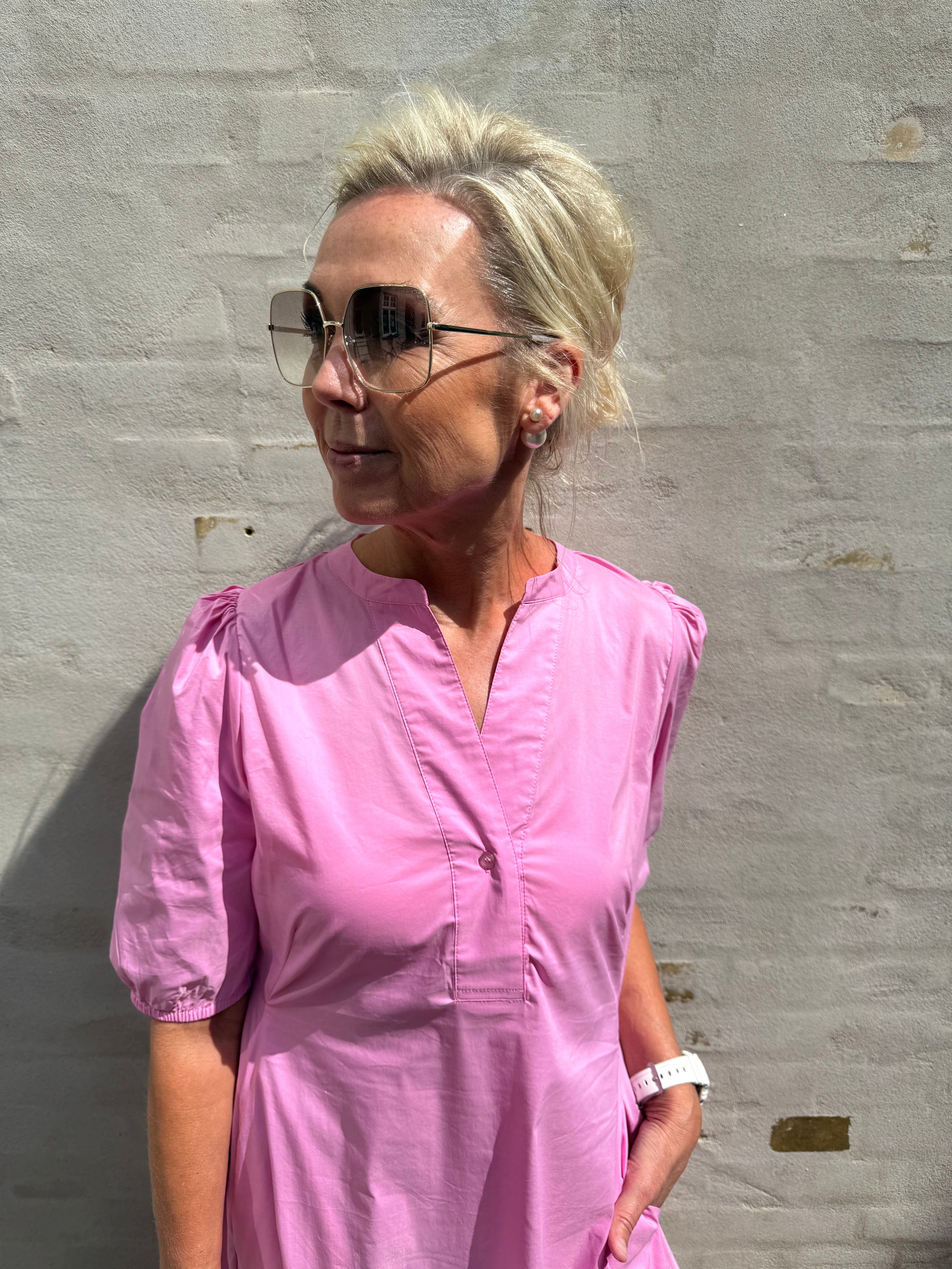 Antoinett SS Placket Dress - Fuchsia Pink