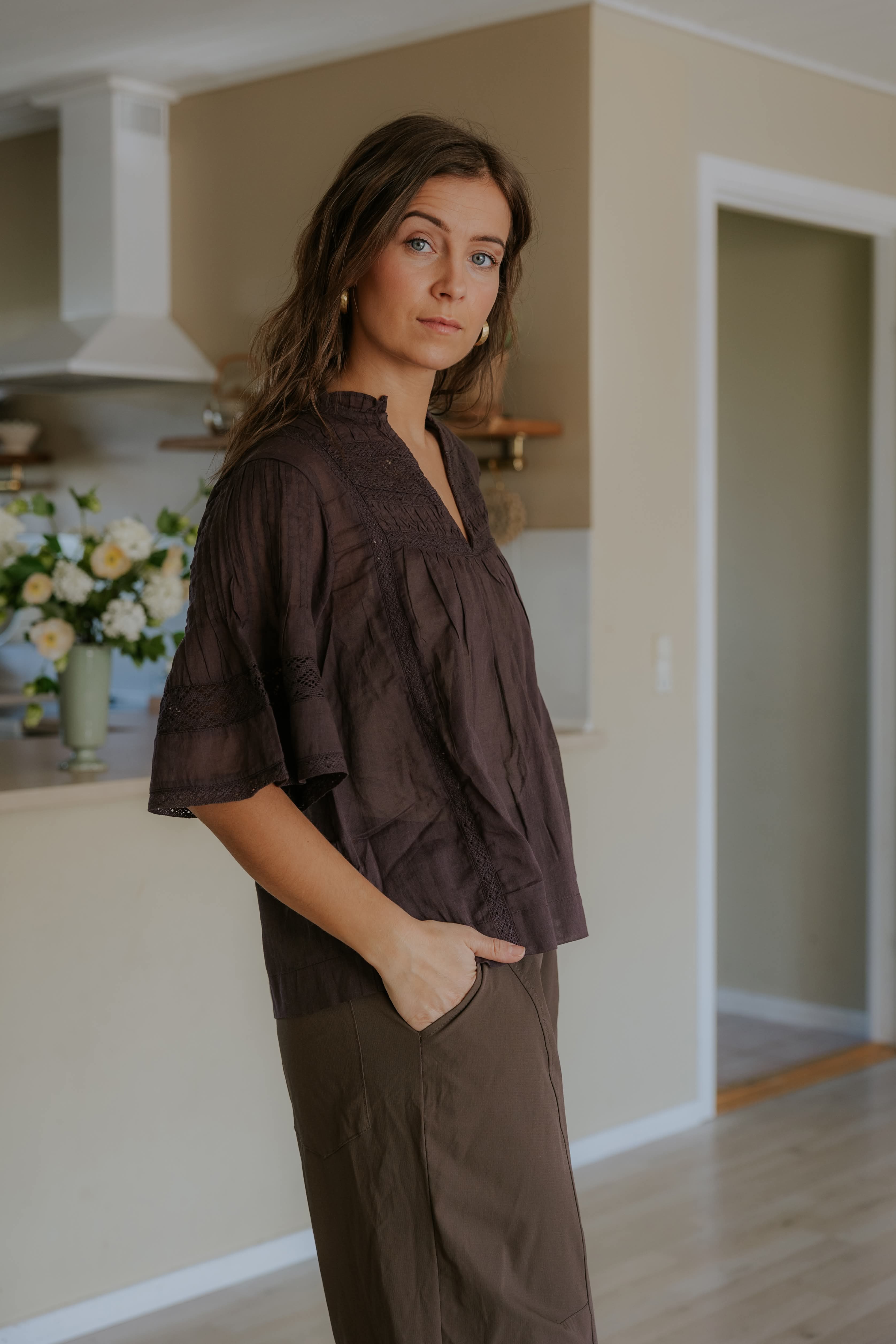 Siama S Voile Blus - Mörkbrun