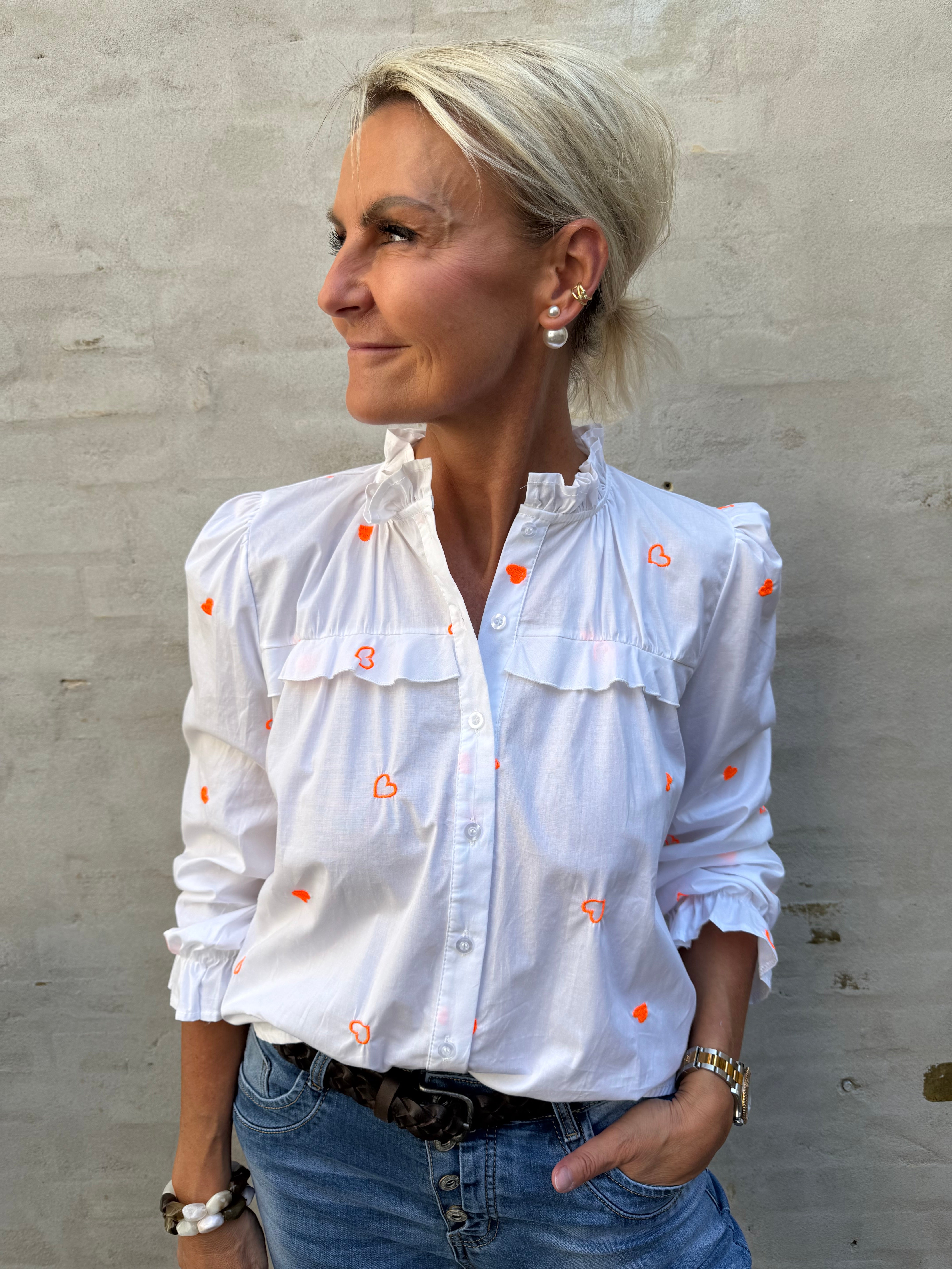 Sweet Heart-skjorta - Vit/Orange