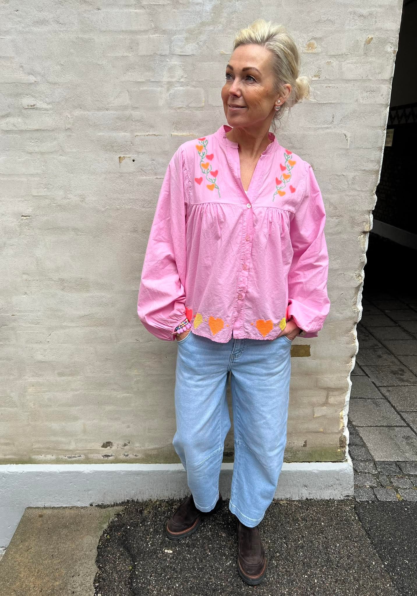 Lux skjorta m. Broderi - Rosa