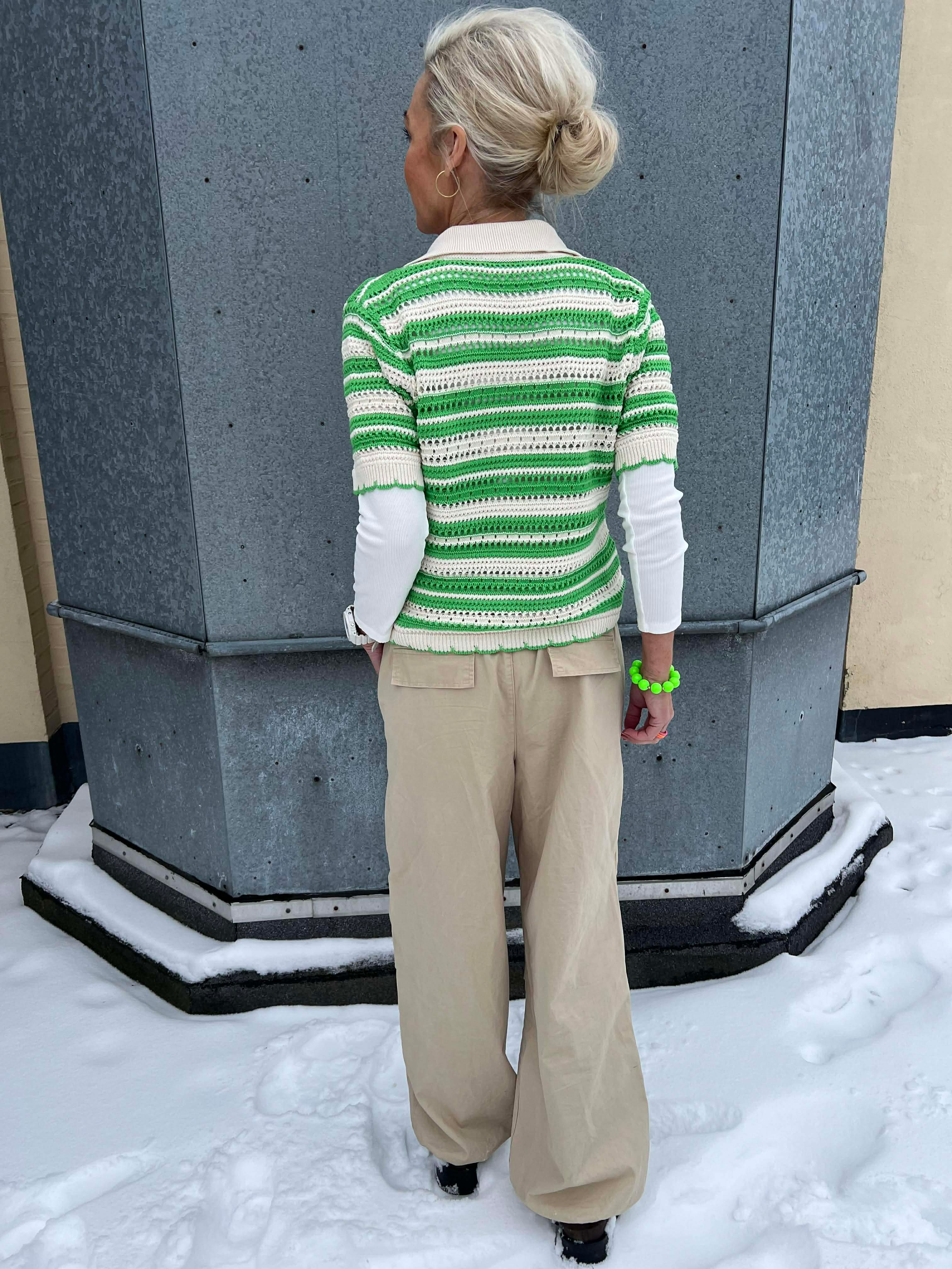 OdetteCC Stripe SS Cardigan - Grön