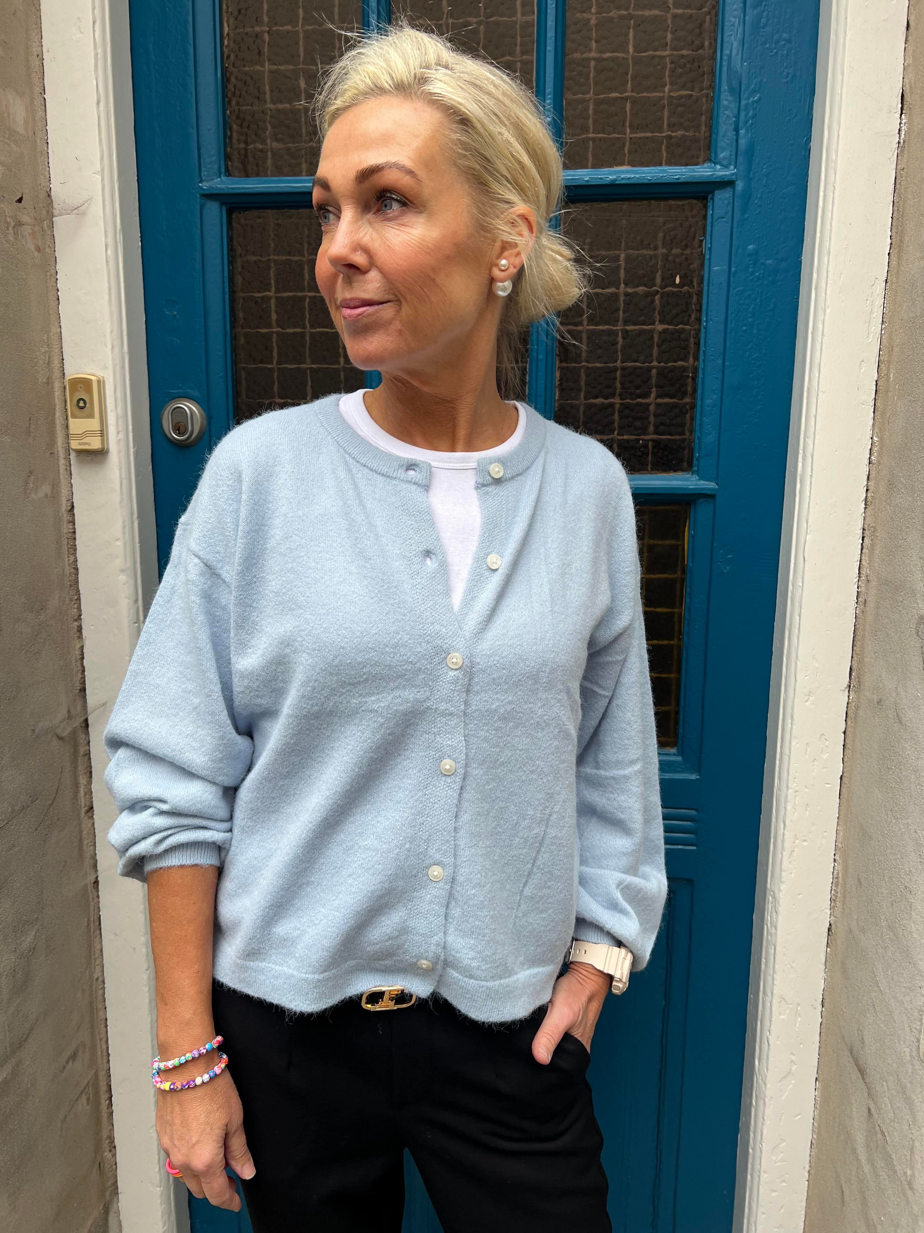 NAOMI LS O-HALS KNIT CARDIGAN - Cashmere Blue MELANGE