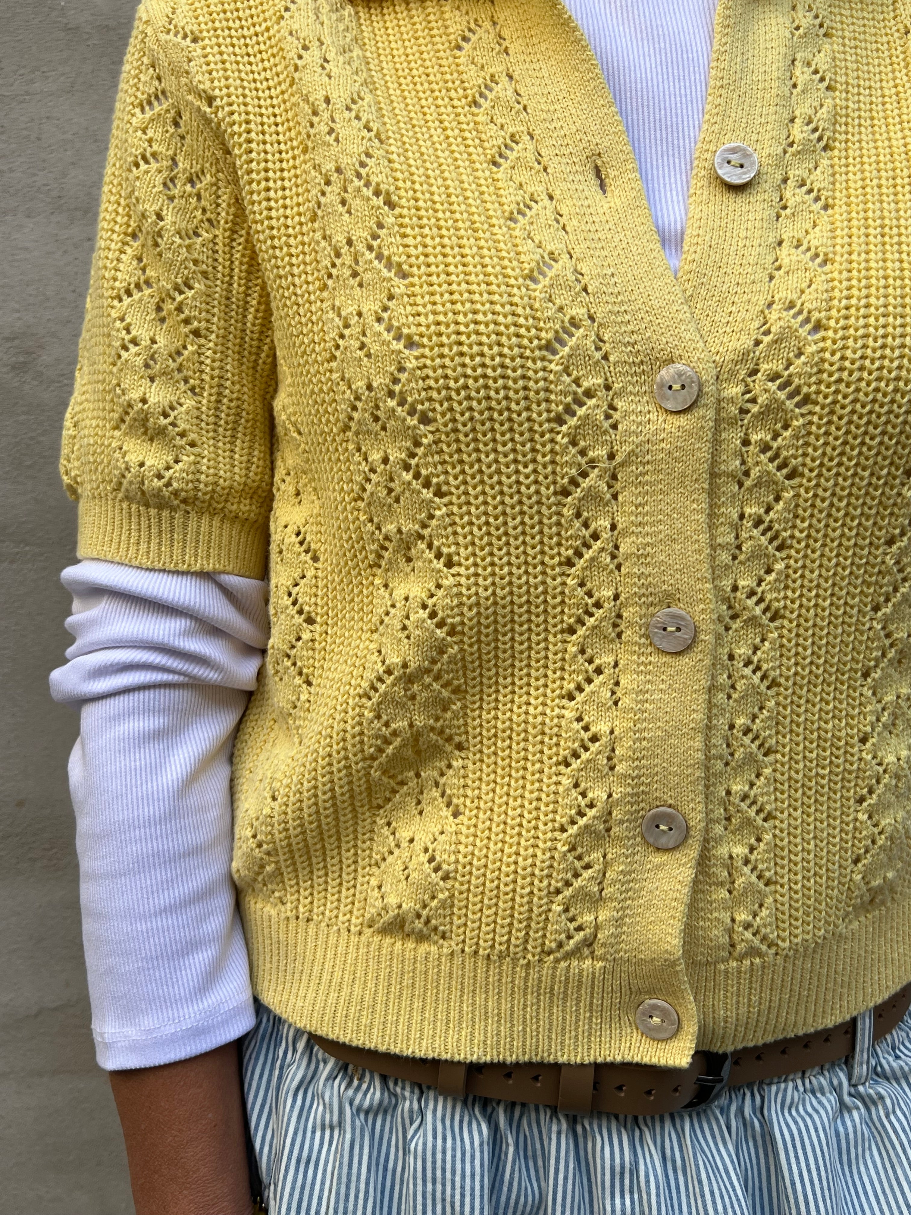 DARIA SS Poloneck Cardigan - Golden Haze W. MELANGE