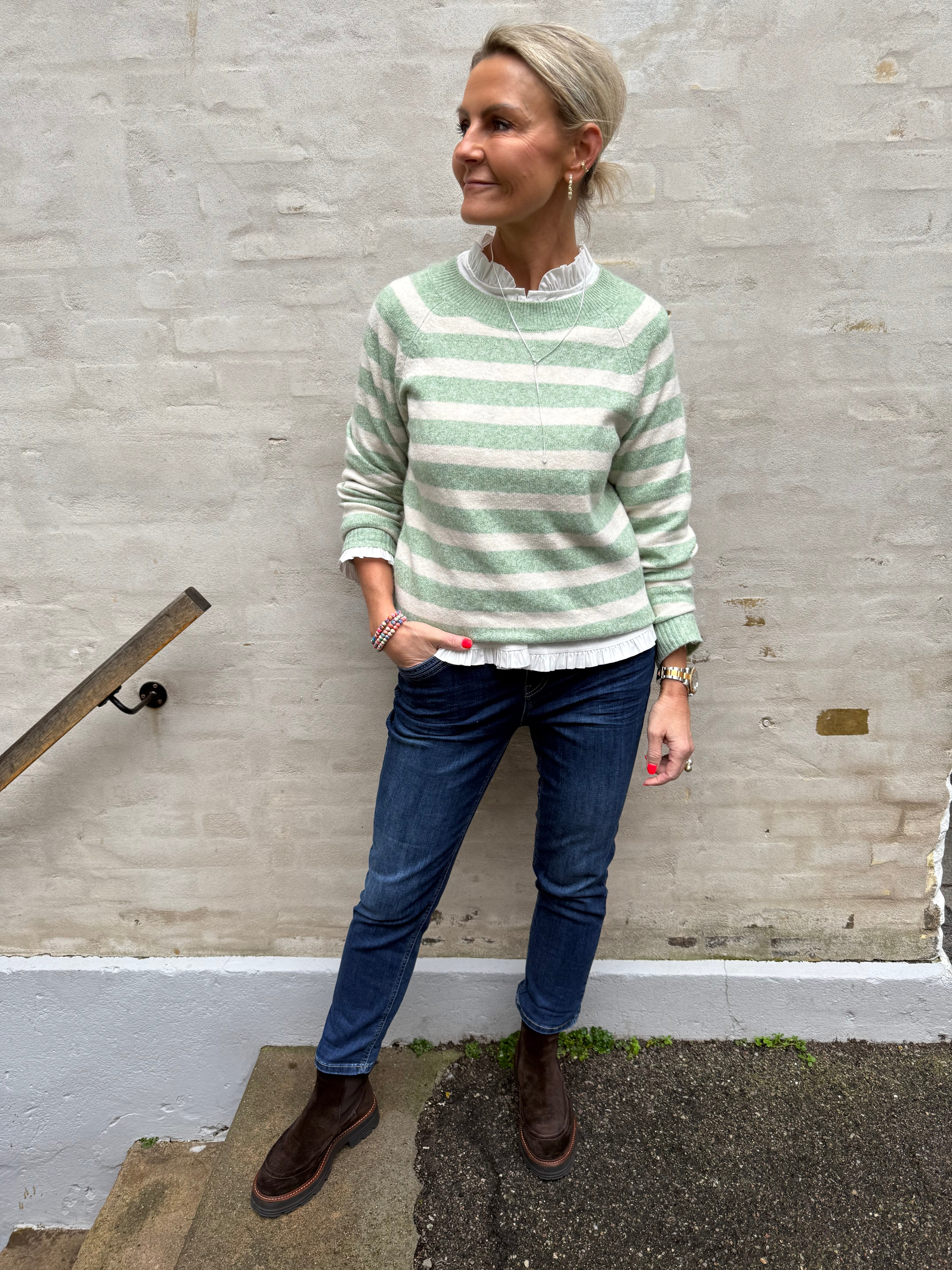 DOFFY O-HALS BLUS - Mistel/björk