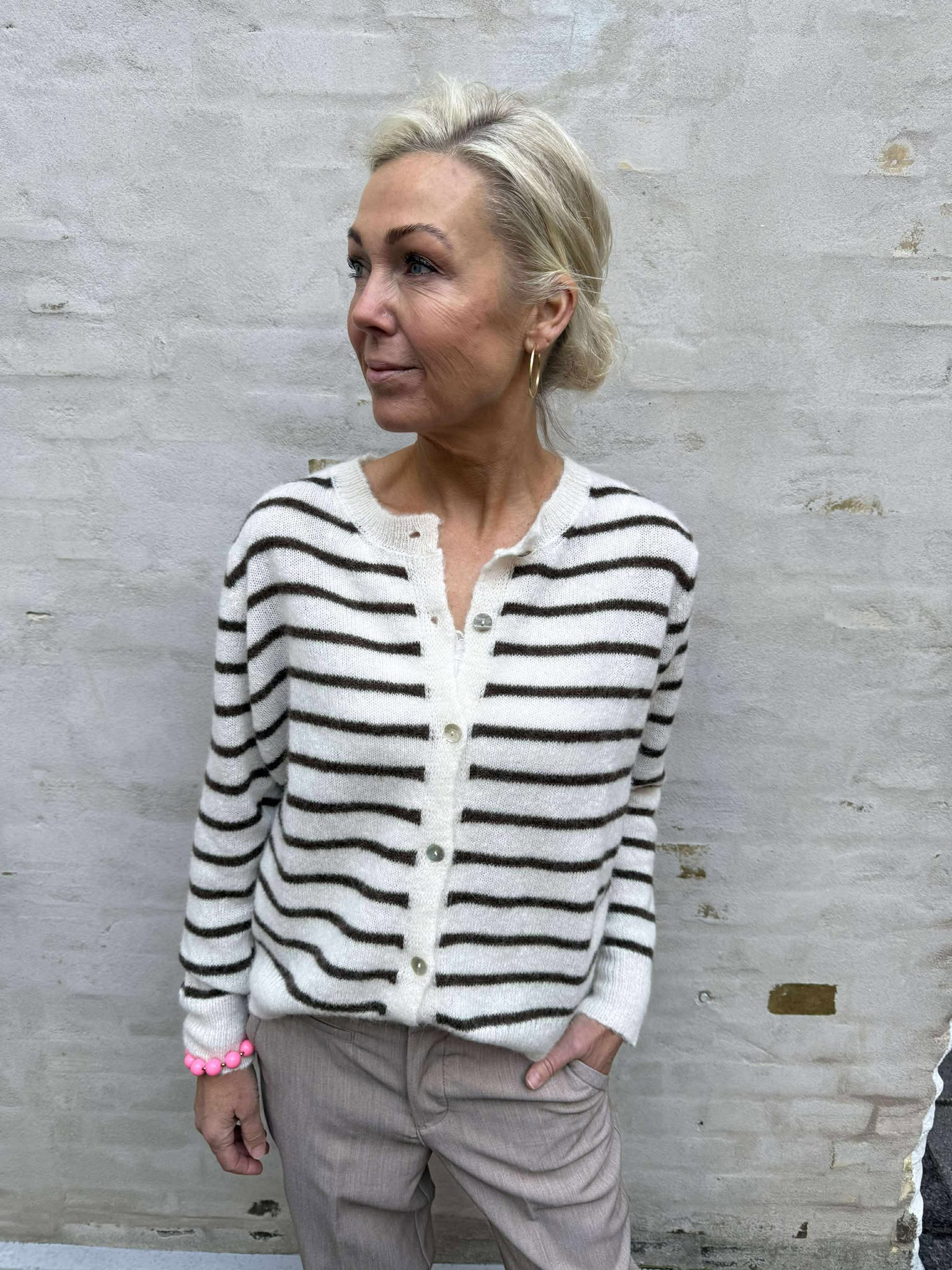 DELL randig stickad cardigan - off White