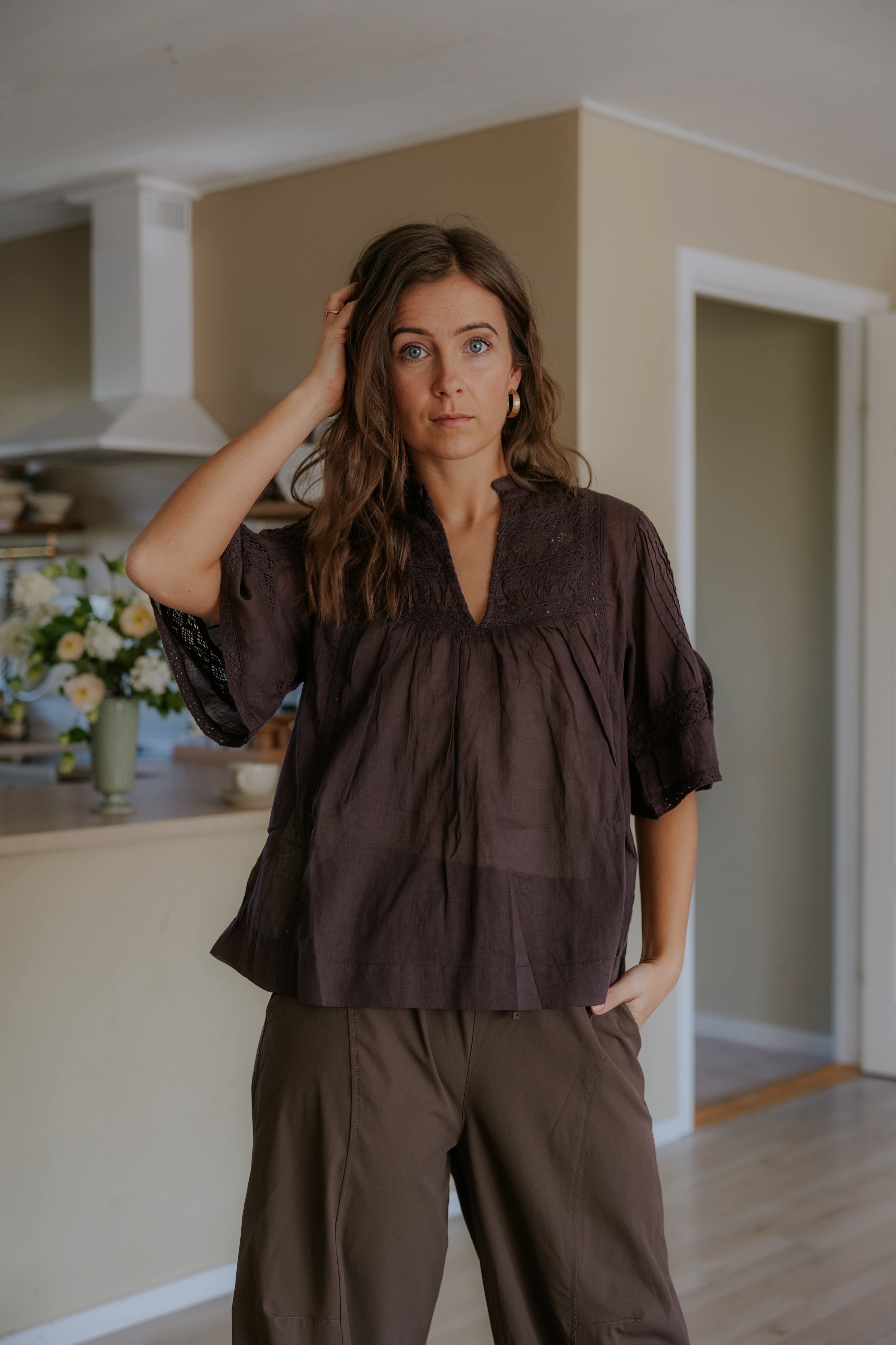 Siama S Voile Blus - Mörkbrun