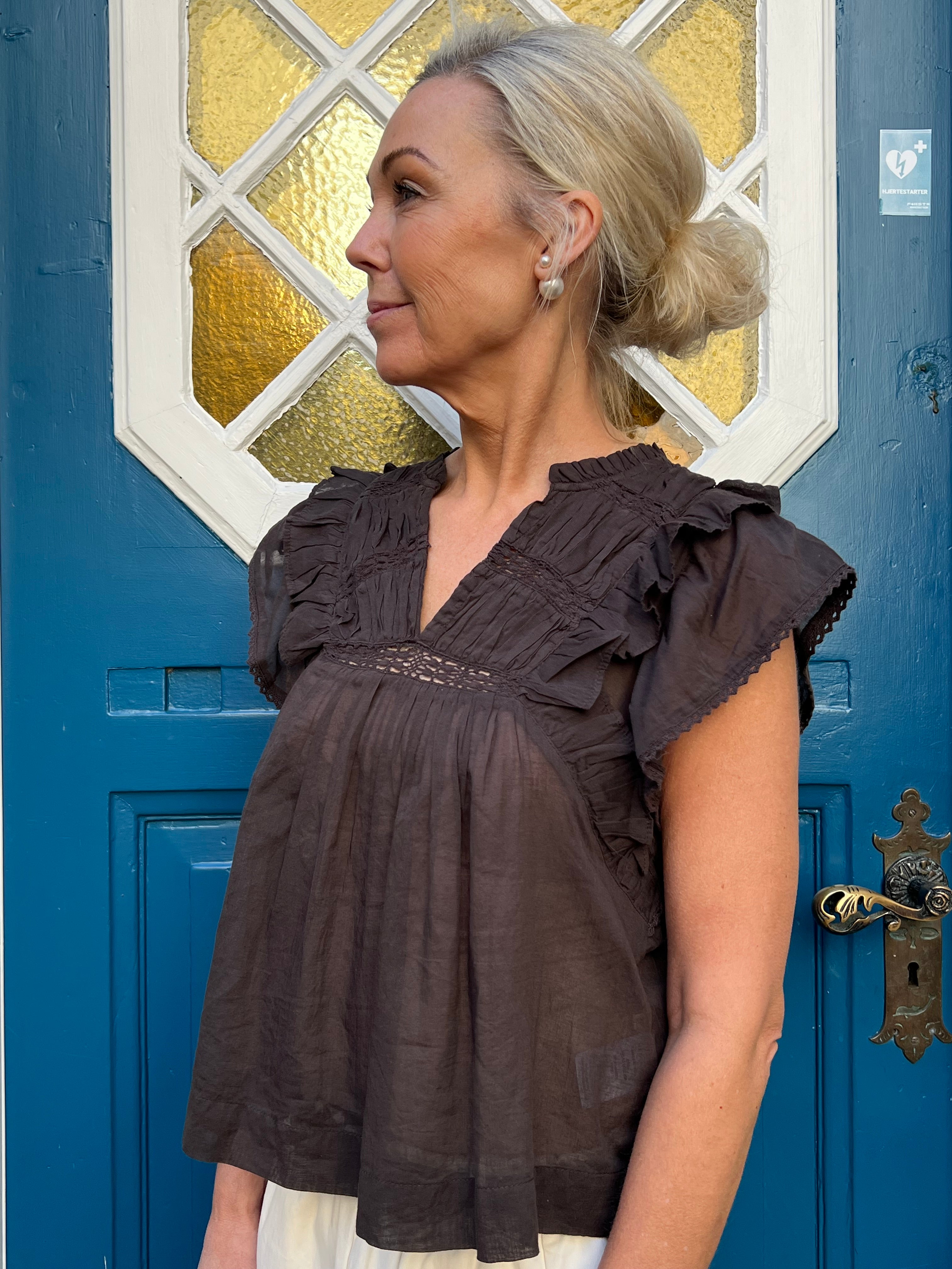 Jayla S Voile Topp - Mörkbrun