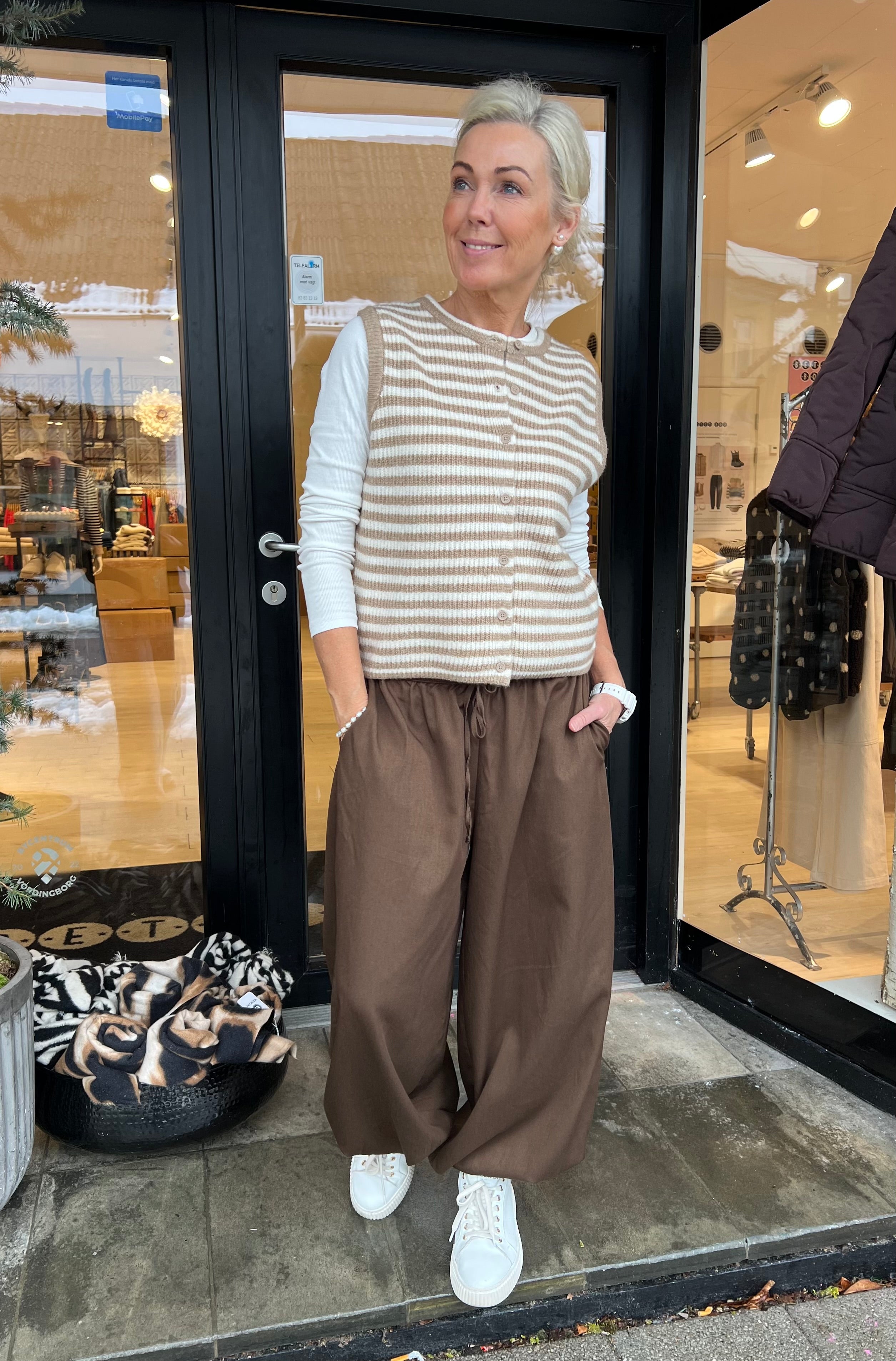 MALOU SL O-HALS SRIPE CARDIGAN - Greige Björk