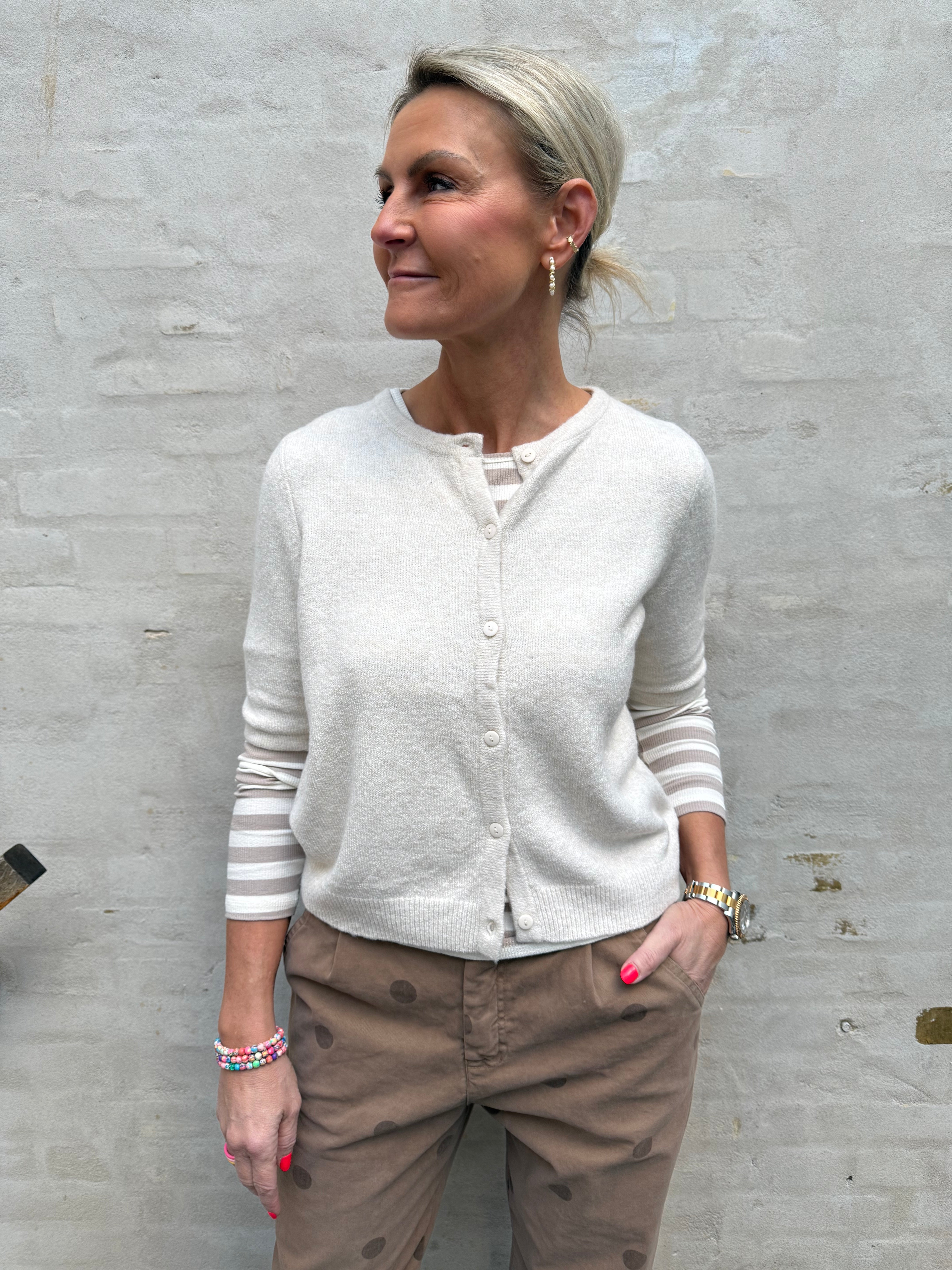 DOFFY 2/4 O-HALS KNAPPCARDIGAN - Björk MELANGE