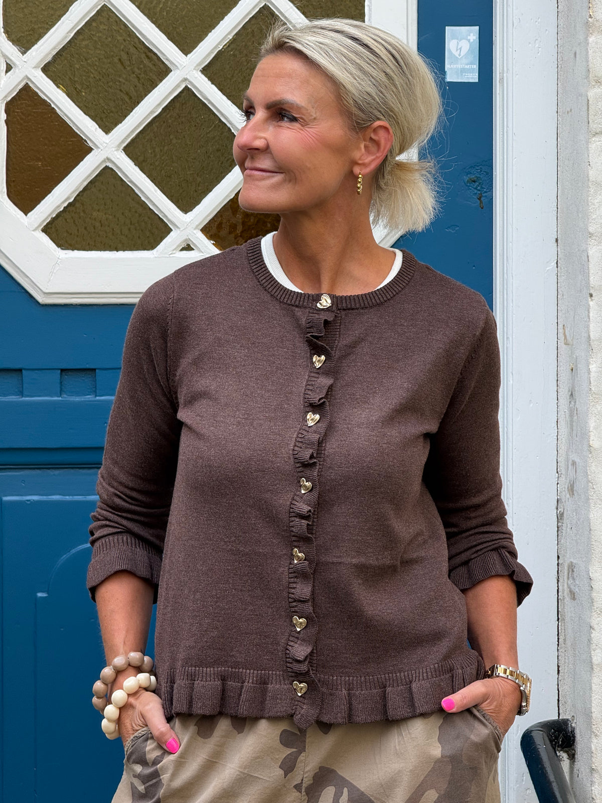 Clare Annemarie Frill Cardigan - Coffee Bean Melange