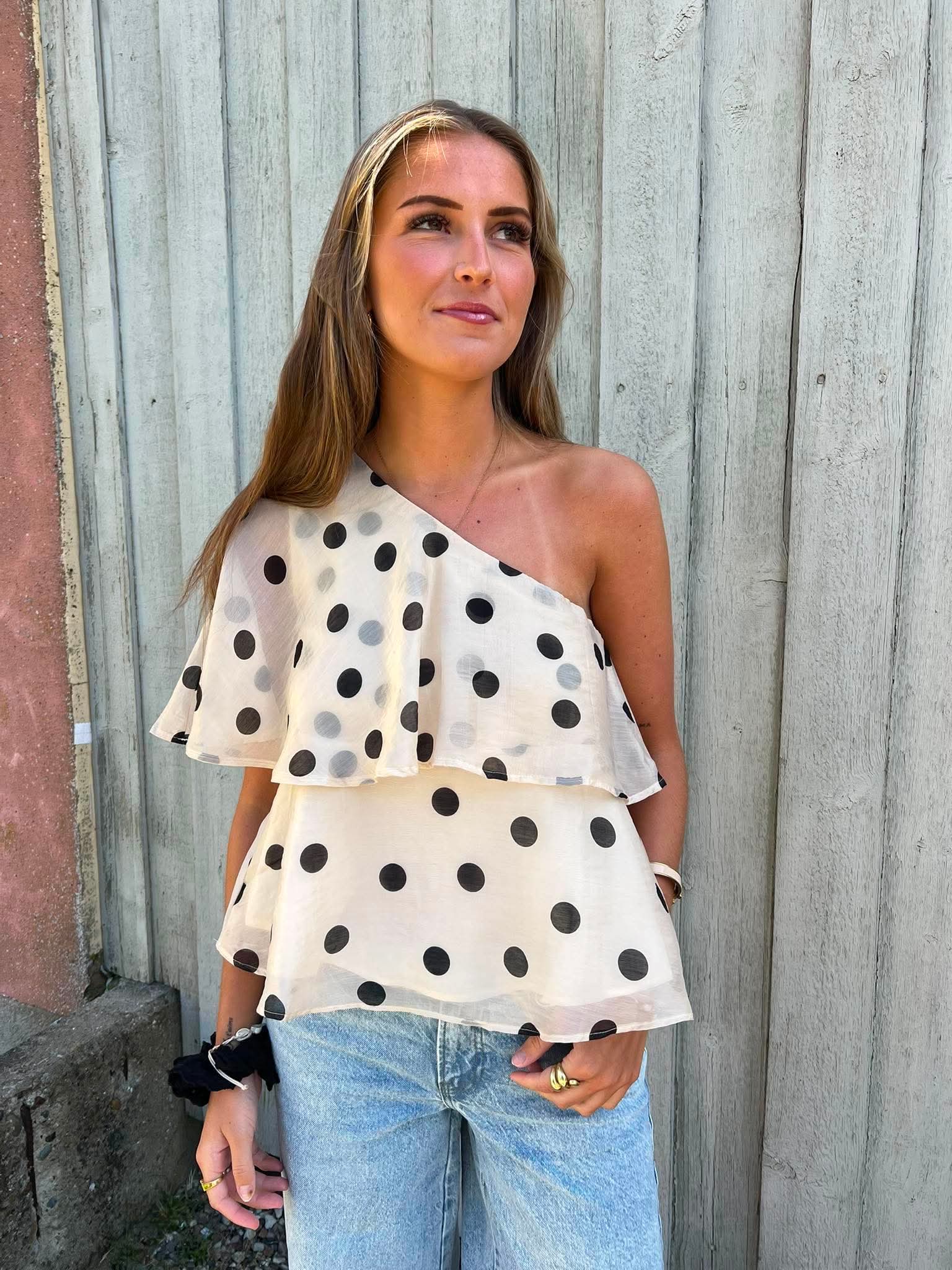FAY LIFE ONE-SHOULDER TOP - Pristine BLACK DOT