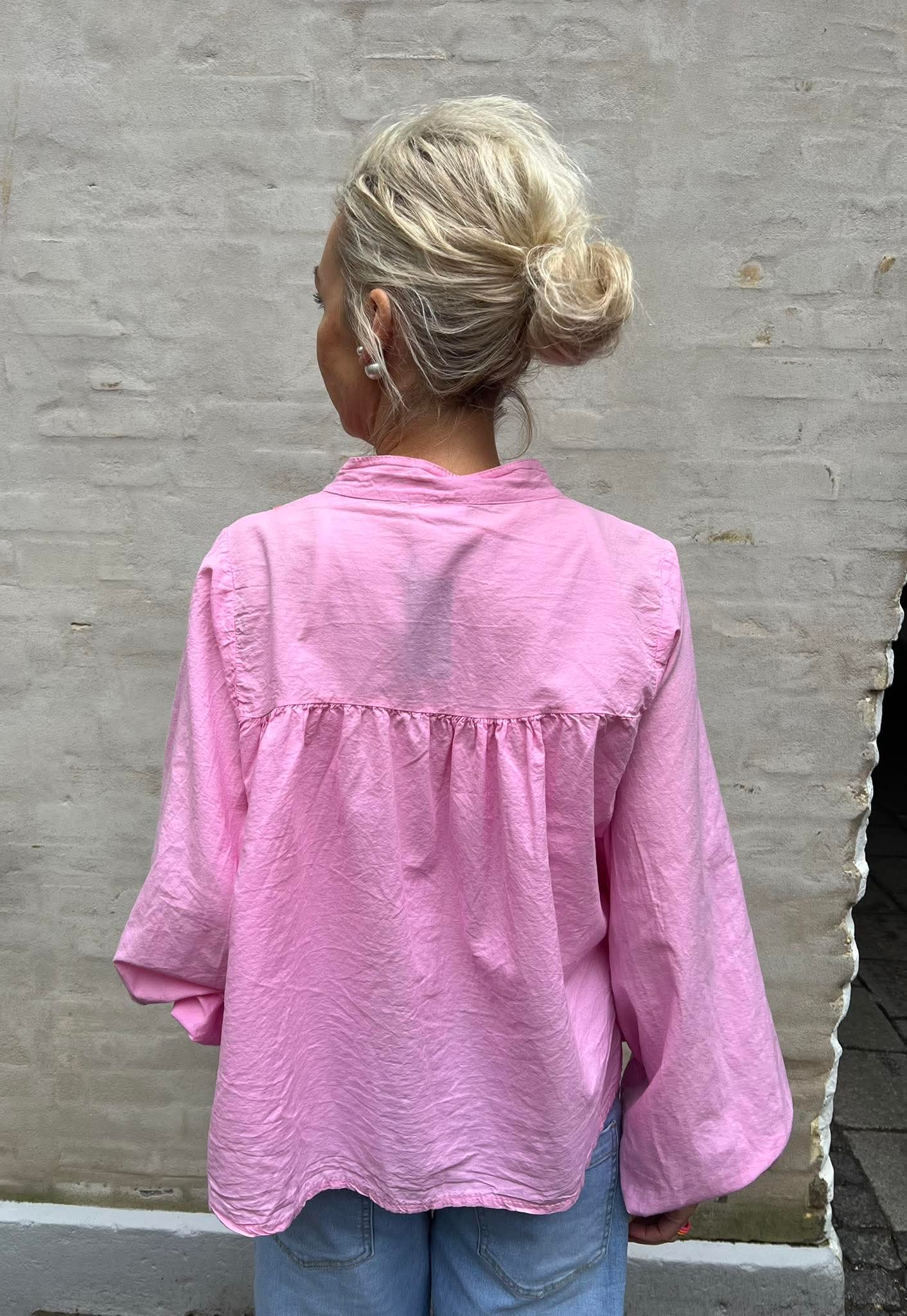 Lux skjorta m. Broderi - Rosa