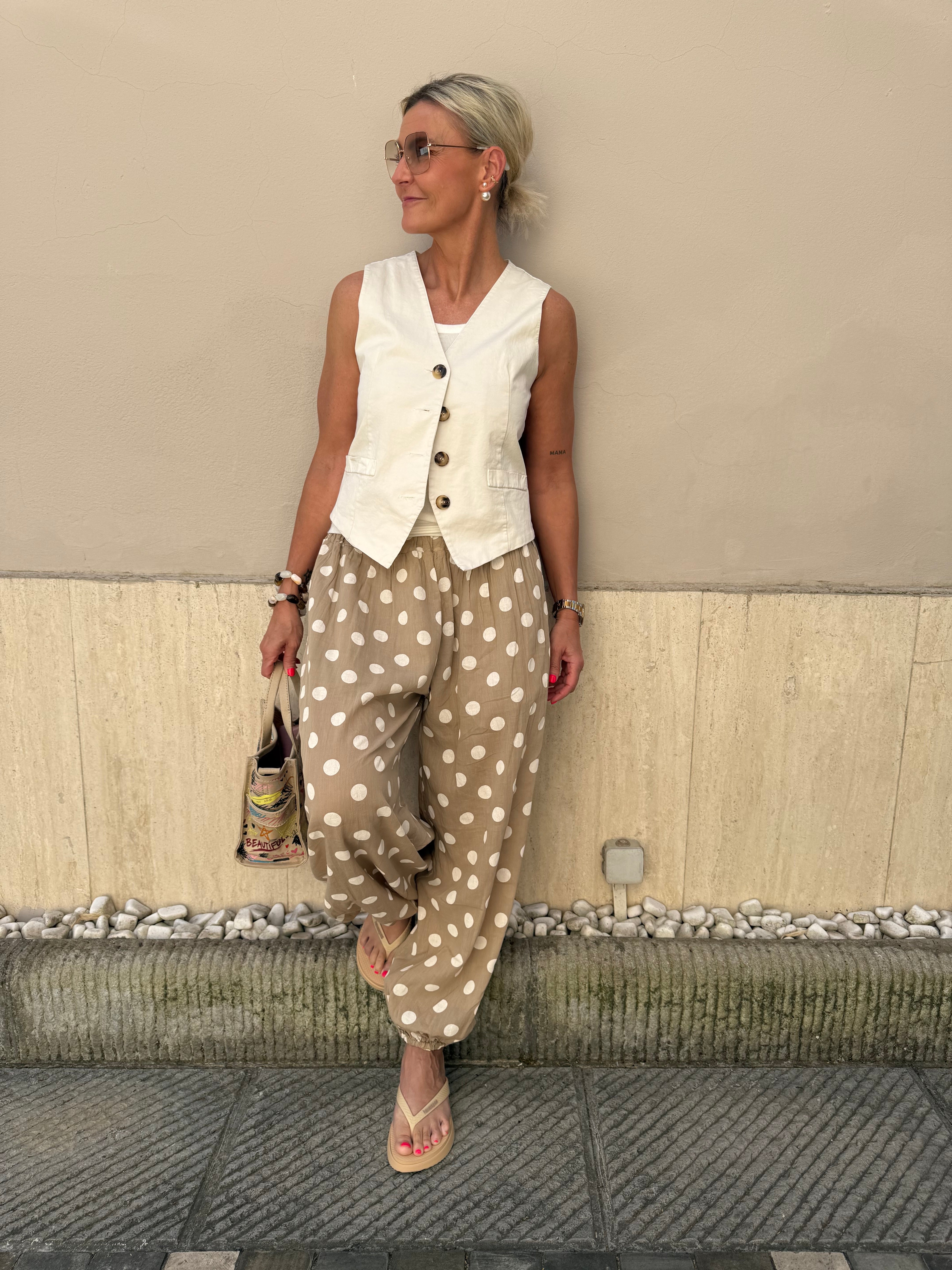 Polka Dot Pants - Beige/White