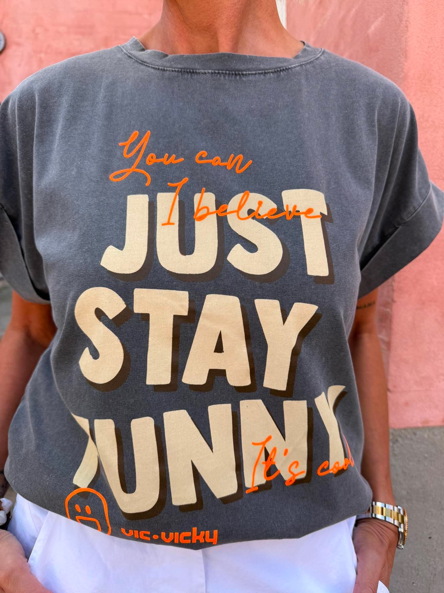 Rolig T-shirt - Grå/Orange