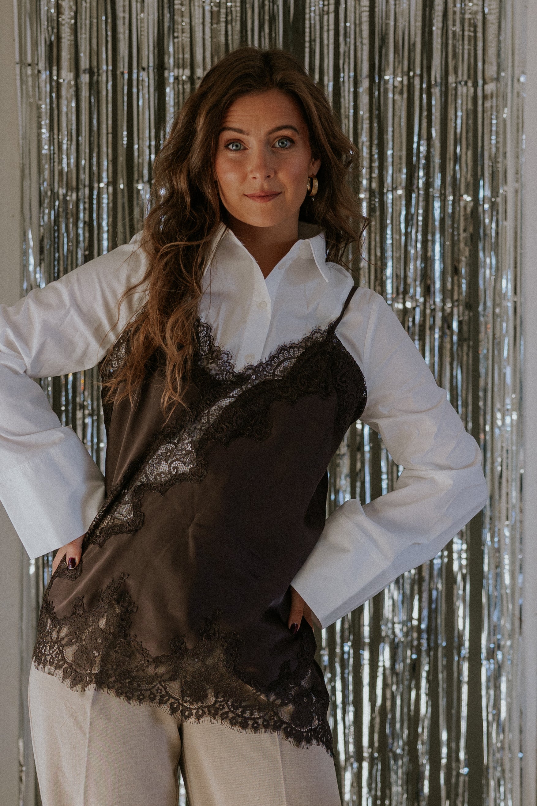 Viole Spets Topp - Mörkbrun