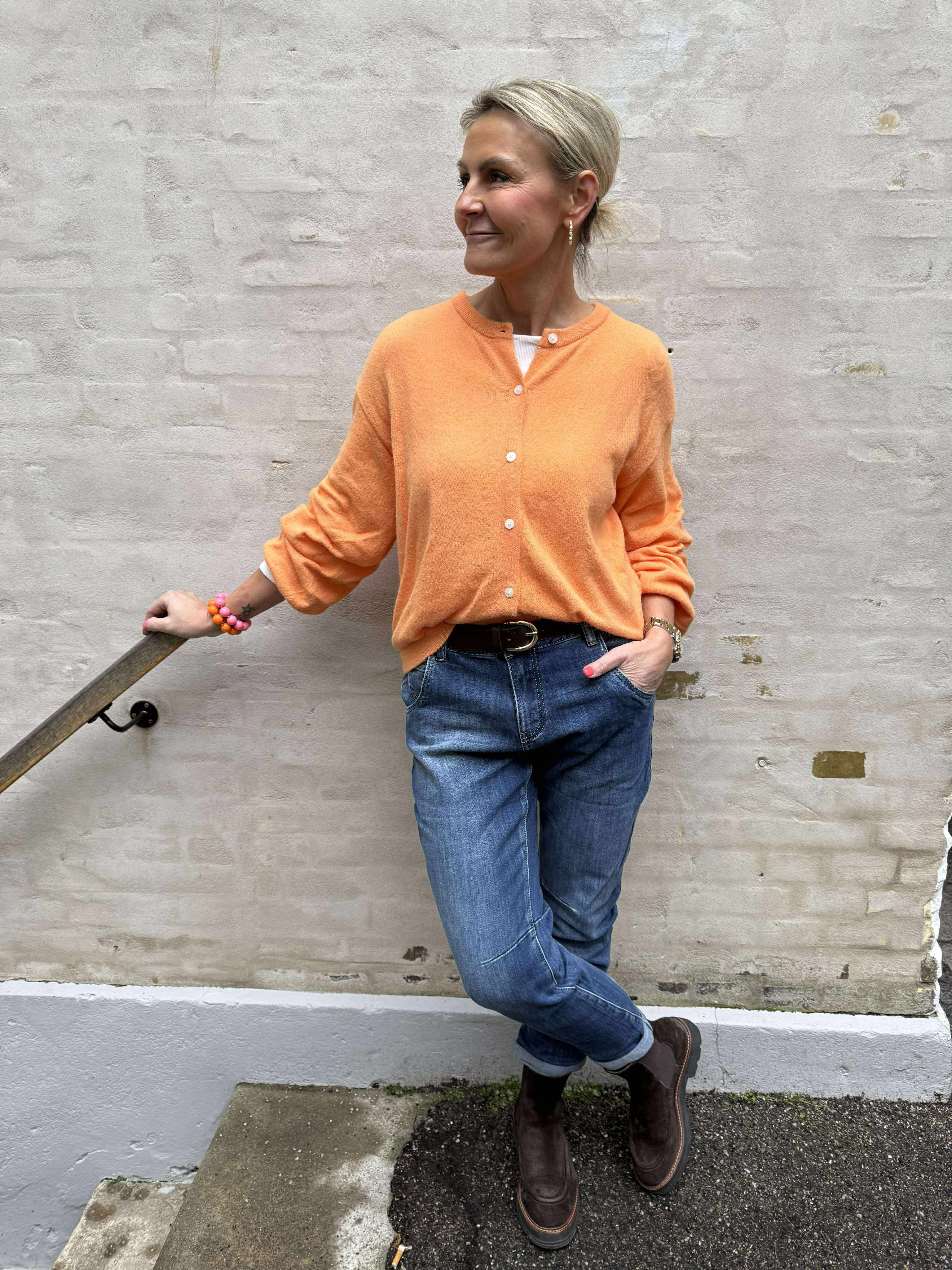 NAOMI LS O-HALS KNIT CARDIGAN - Russet Orange MELANGE