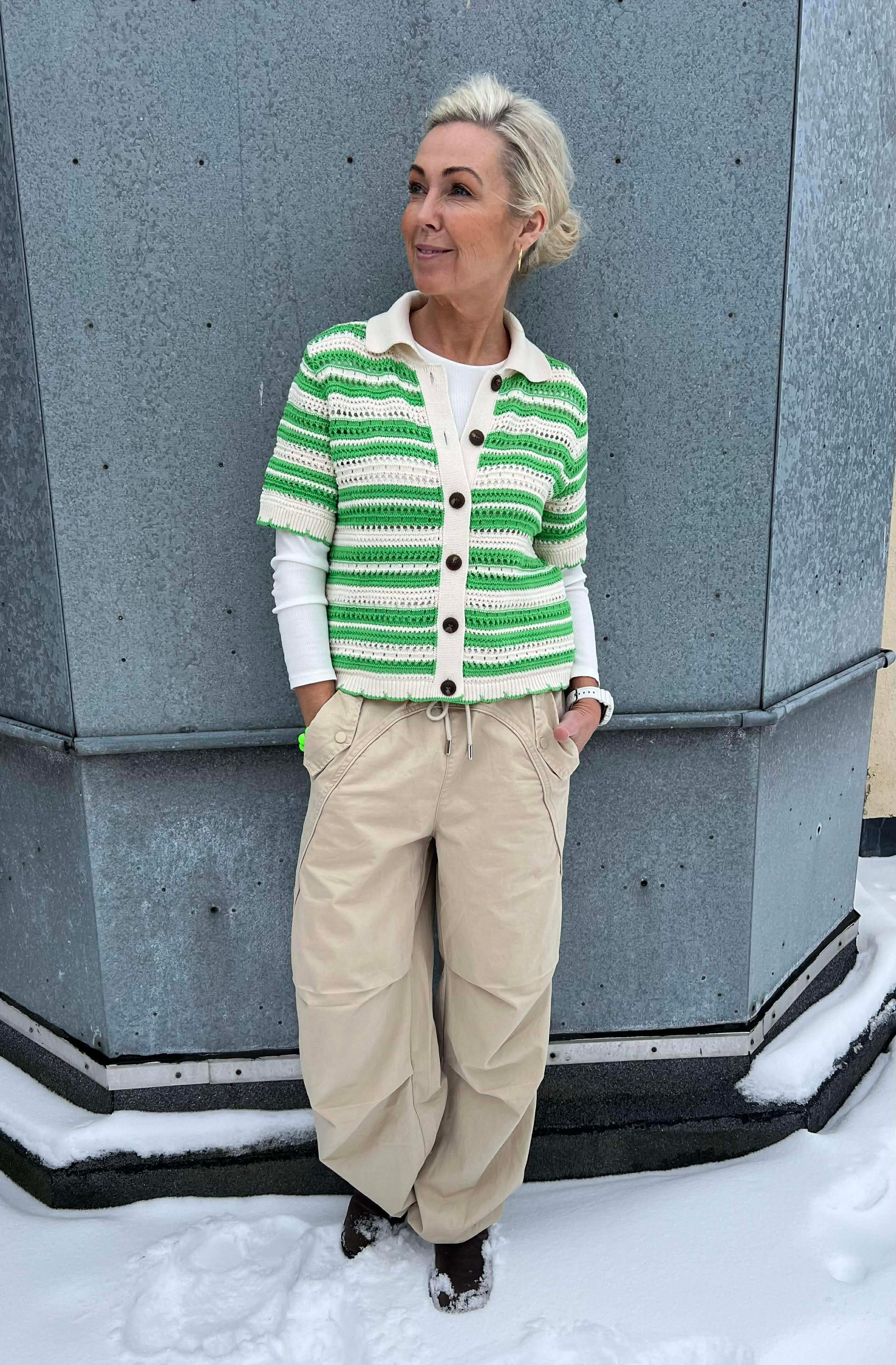 OdetteCC Stripe SS Cardigan - Grön