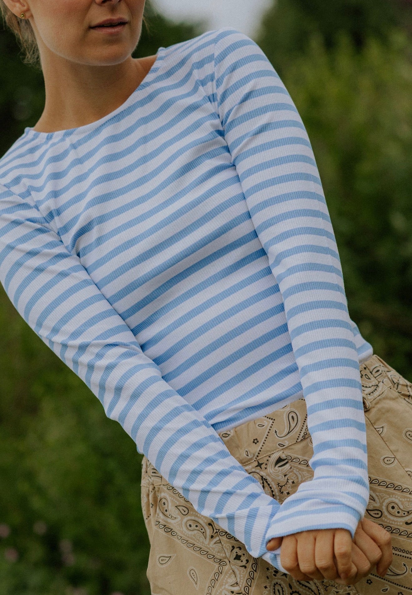 Everyday Stripes LS Blouse - Light Blue/White