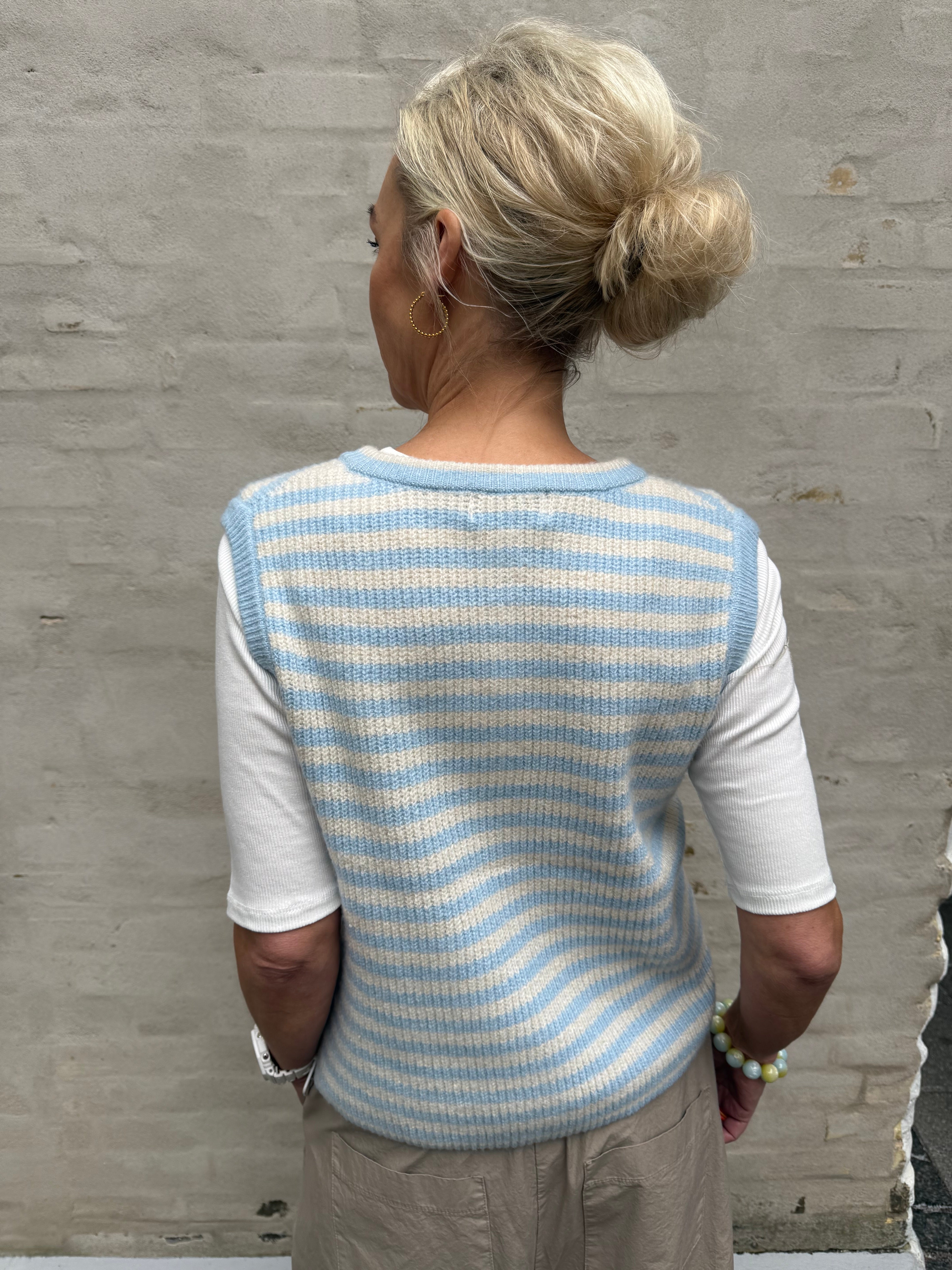 MALOU SL O-NECK STRIPE CARDIGAN - Cashmere Blue Birch