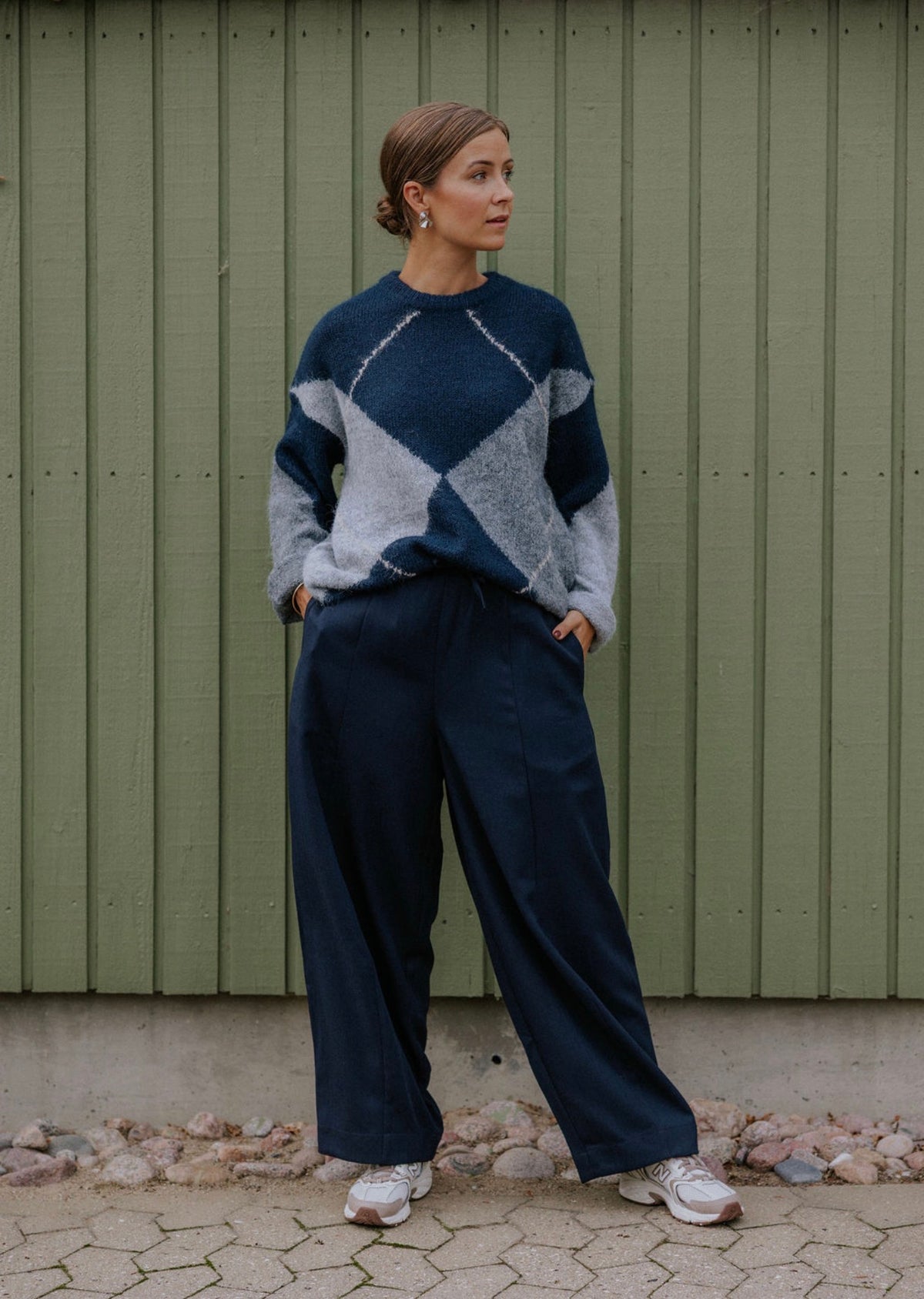 Inga Check Fluff Knit Blouse - Navy