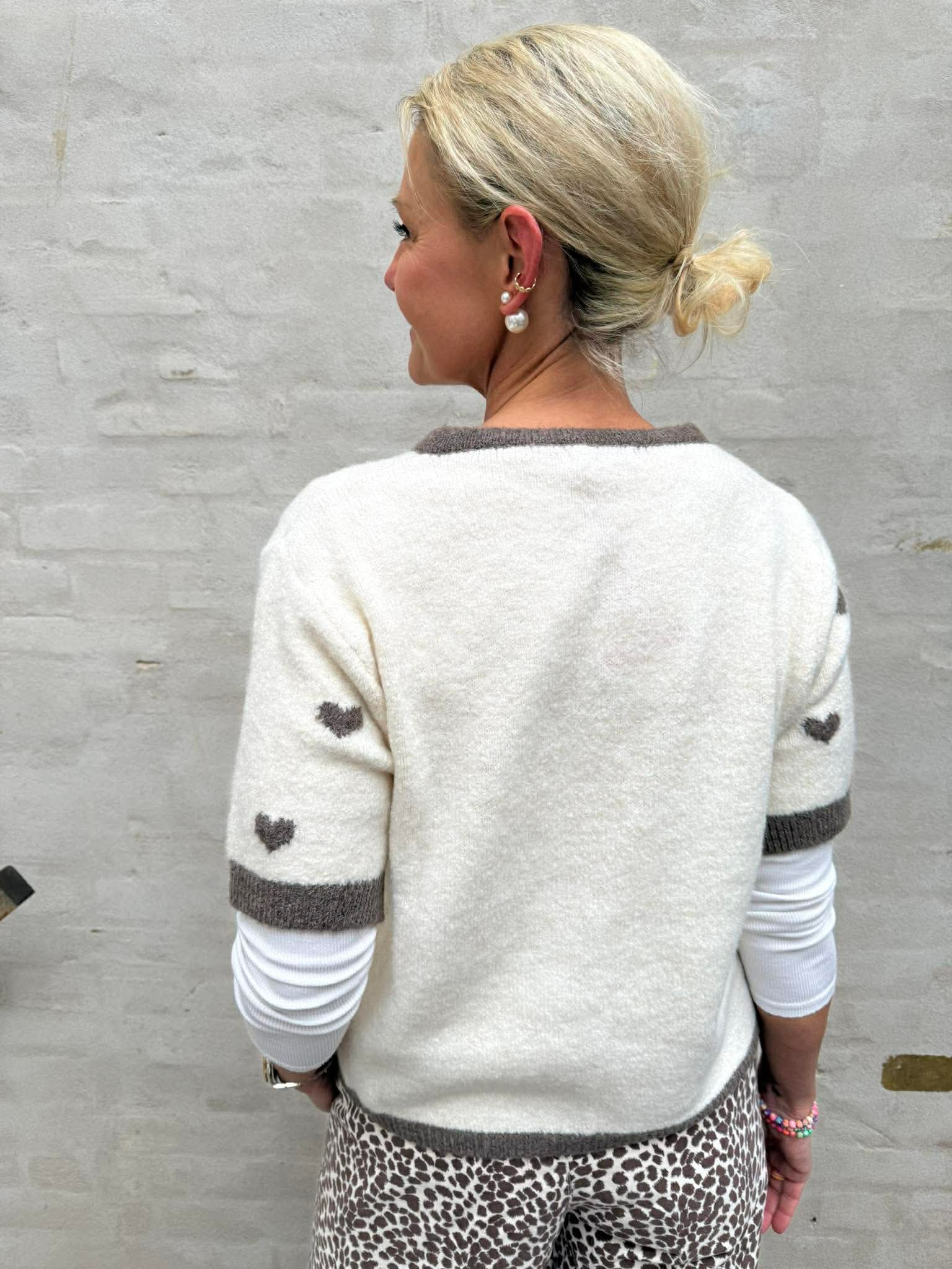 T-shirt Cardigan med hjärtan - Off White/Mud