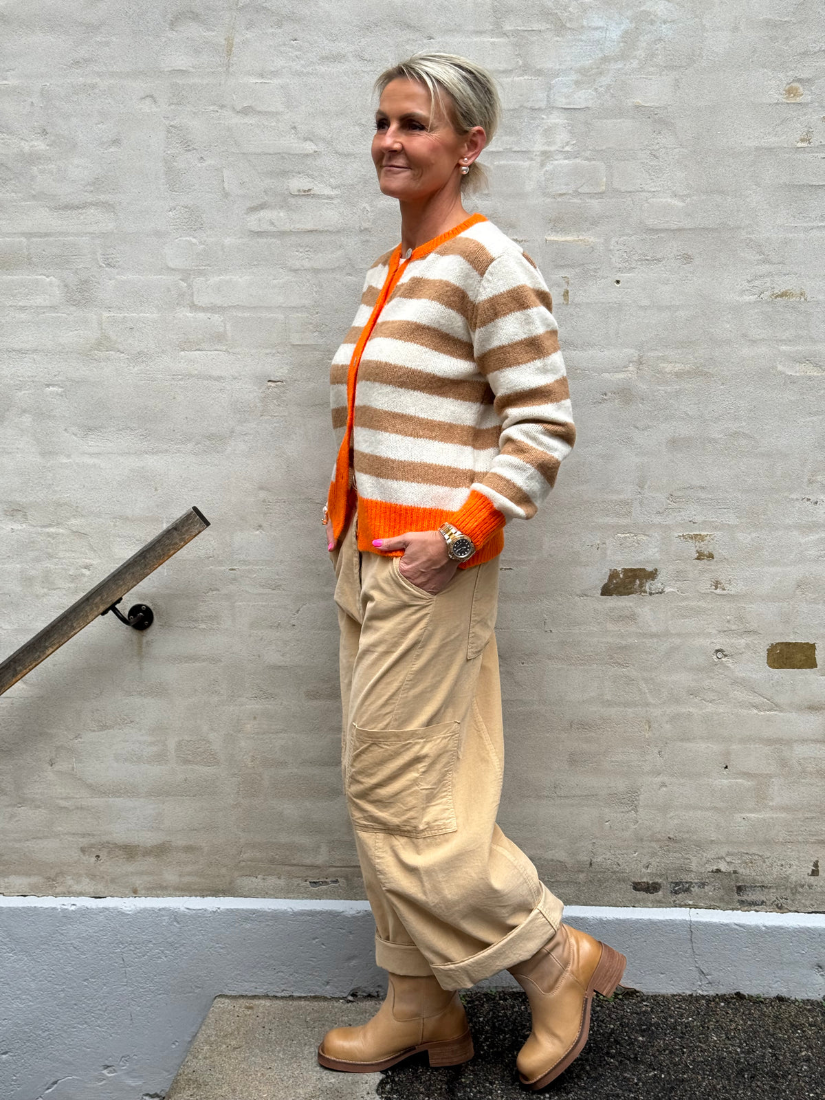 Pipi Striped Cardigan - Off White/Camel/Orange