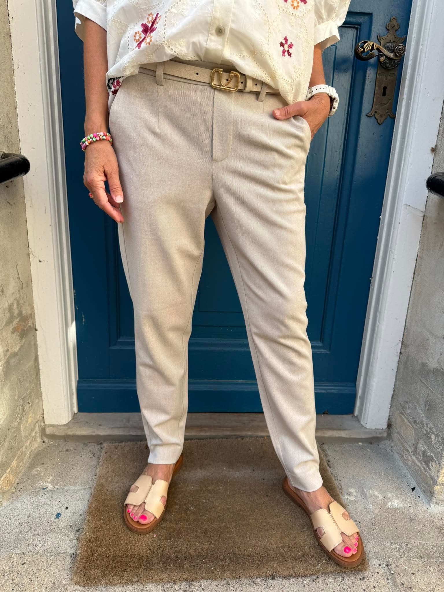 Lisa Slim Pant - Humus Melange