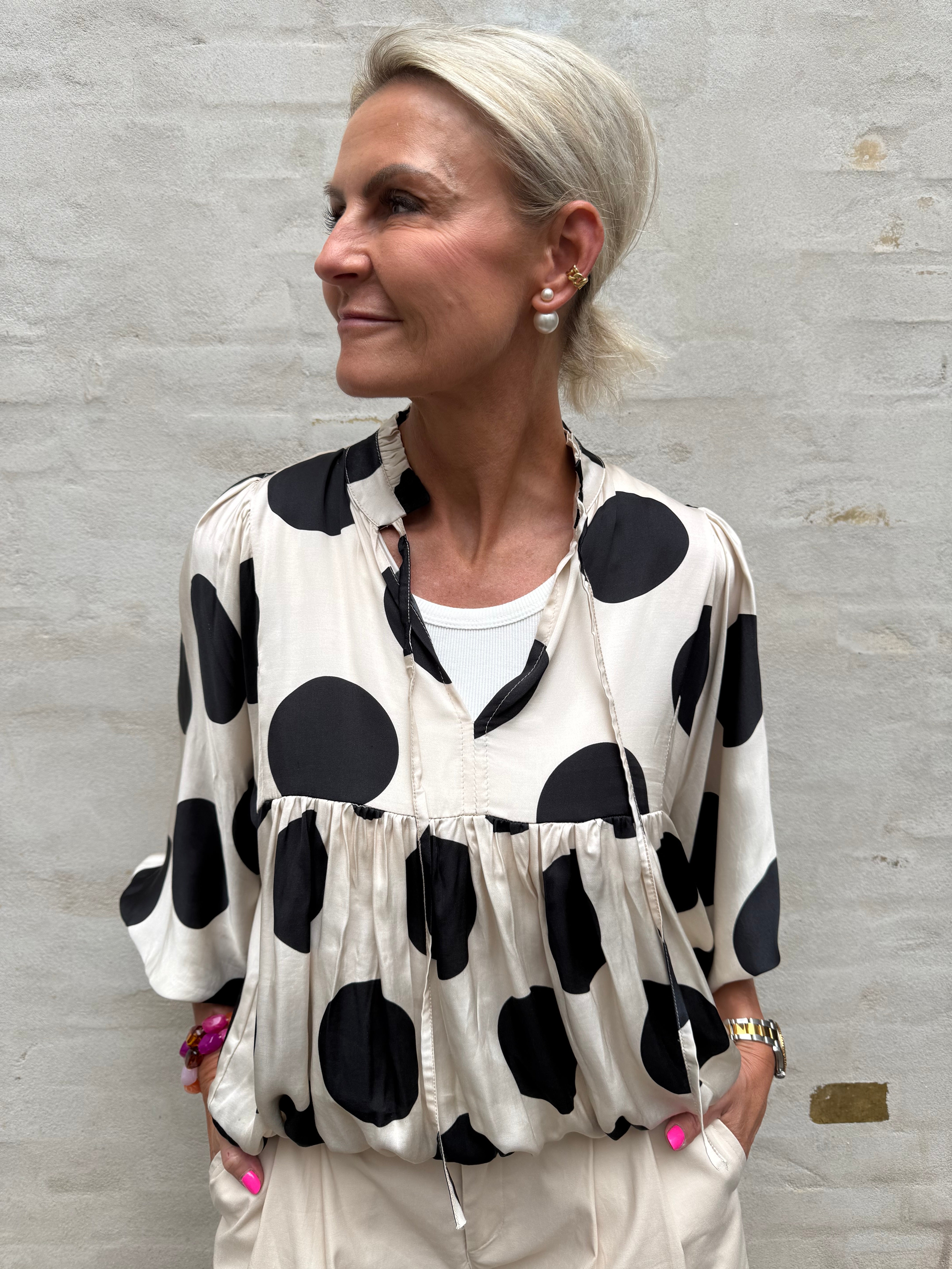 Michella Dot Blouse - Off White/Black
