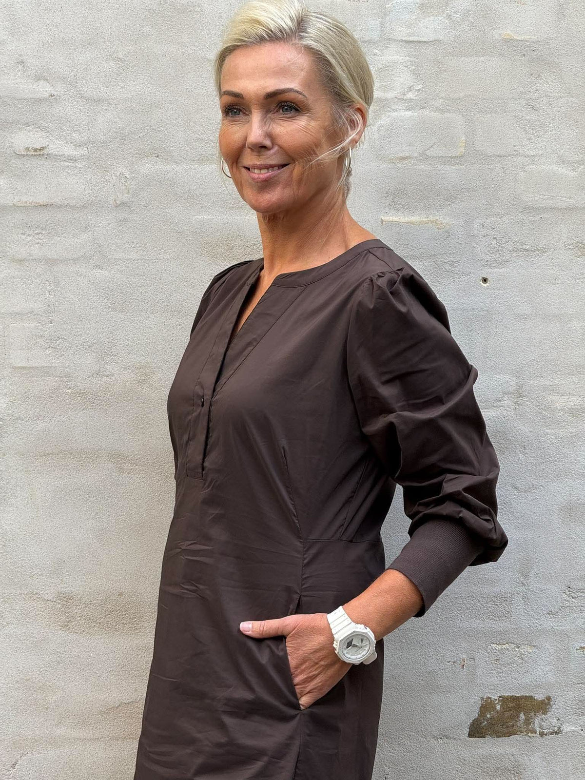 KIEA ANTOINETT 3/4 RIB DRESS - Demitasse