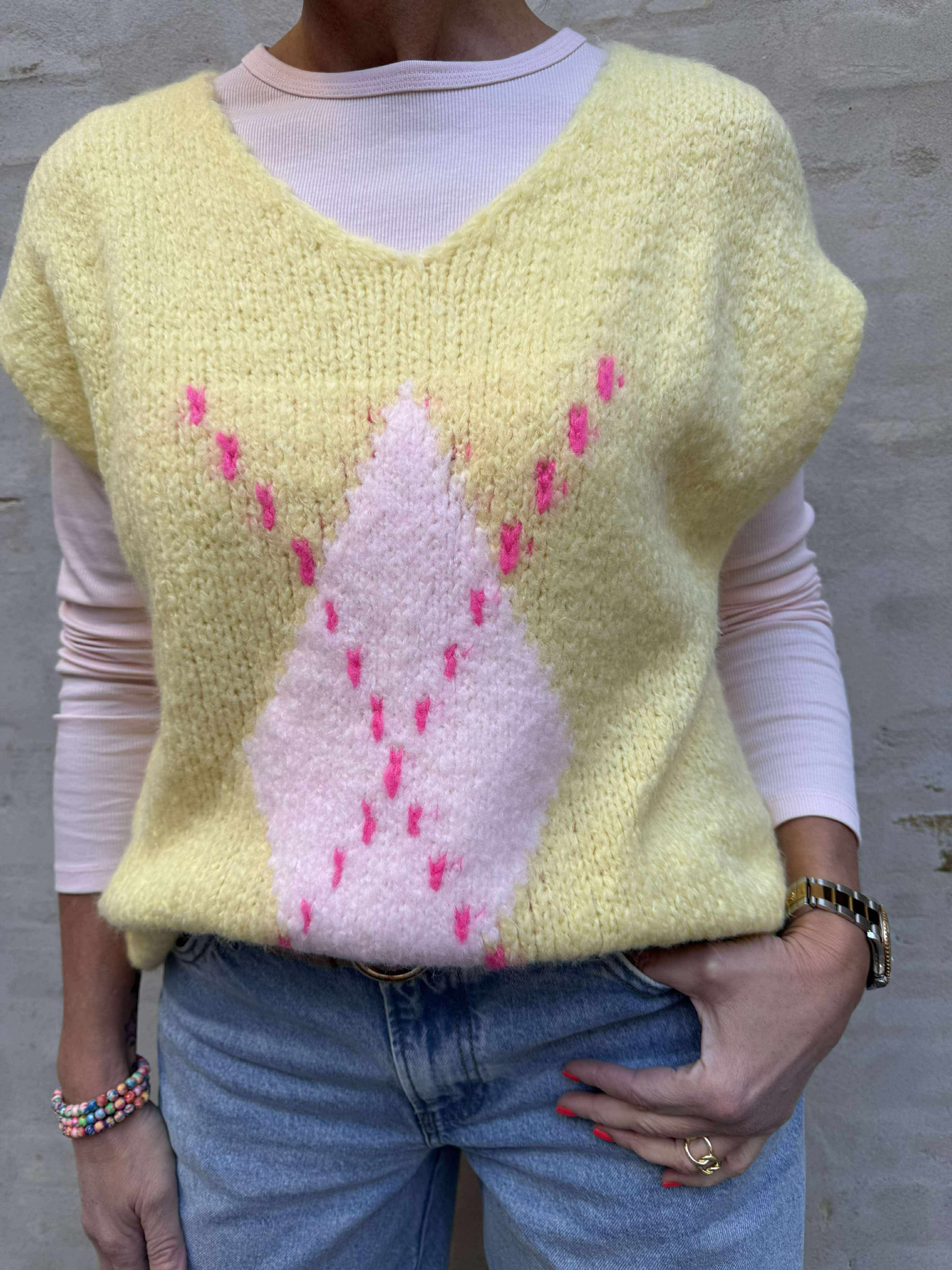 Viola Stickad Väst - Gul