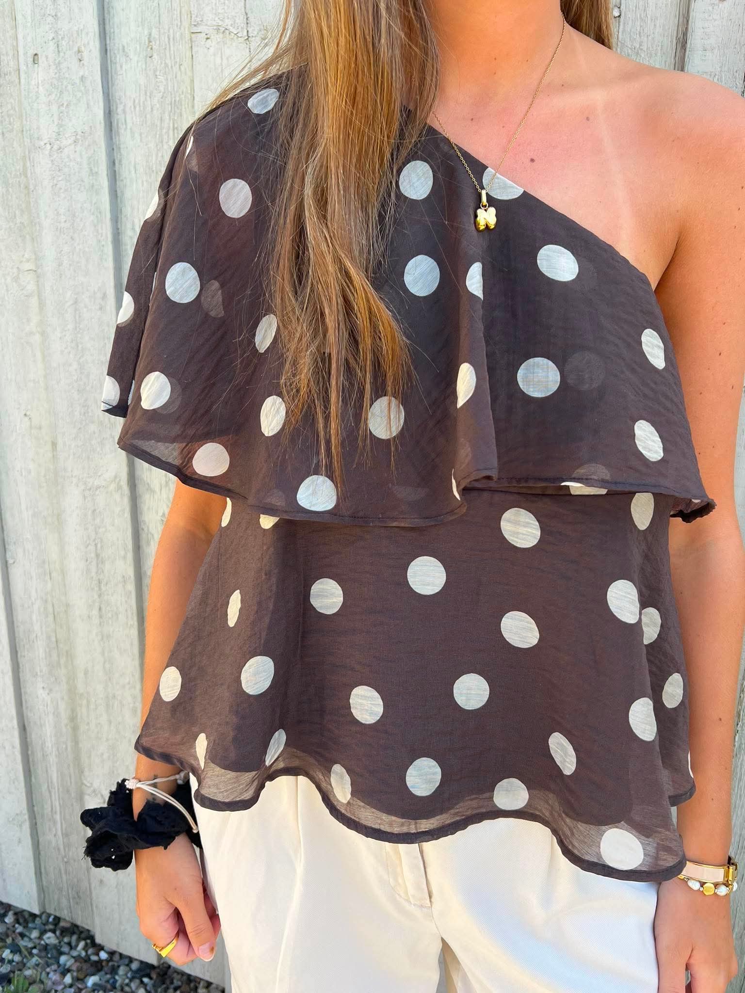 FAY LIFE ONE-SHOULDER TOP - Chocolate Torte PRISTINE DOT
