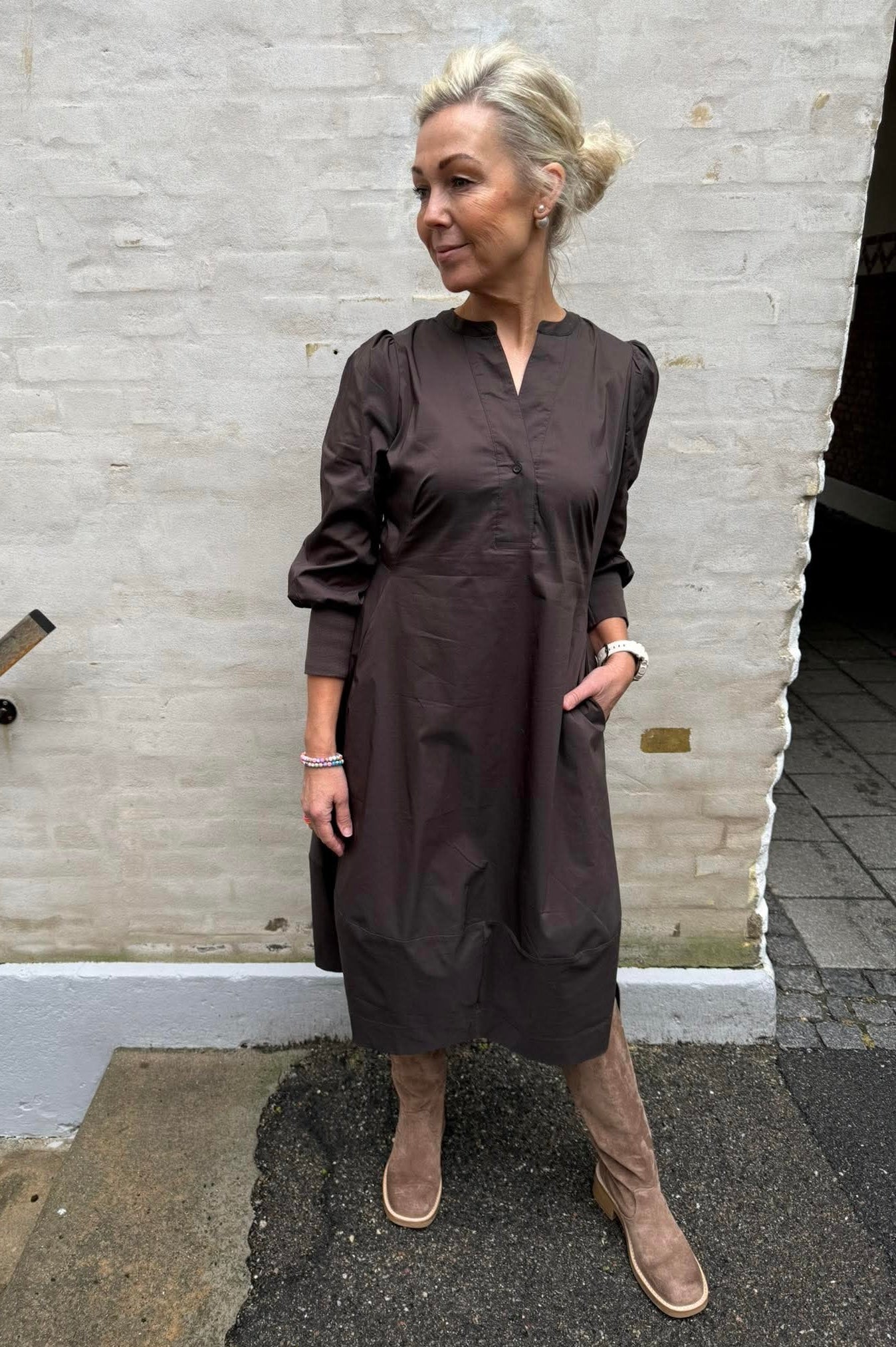 Antoinette 3/4-ärm klänning - Demitasse