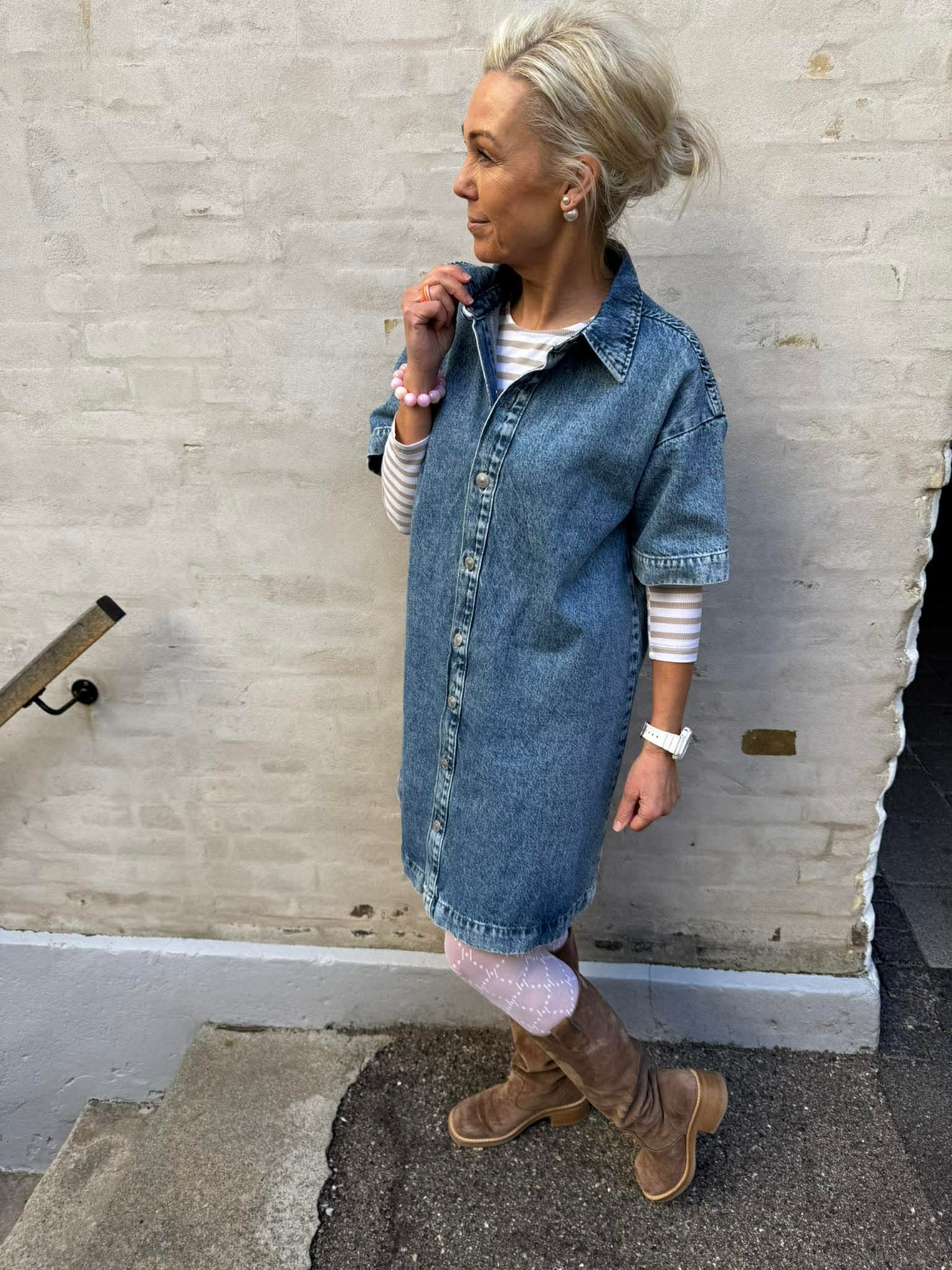 SKY SS A-SHAPE DENIM DRESS - Medium Blue Denim