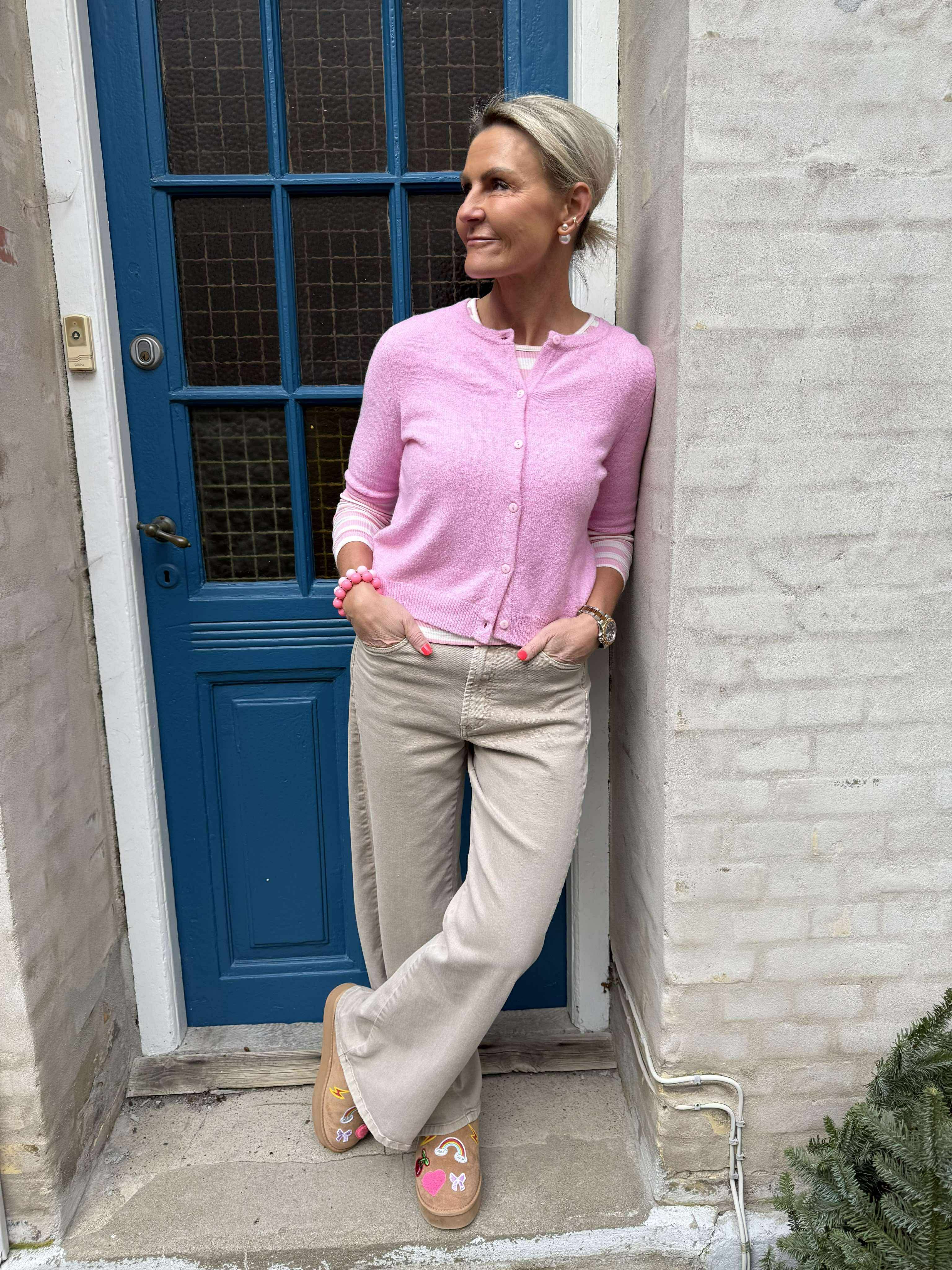 DOFFY 2/4 O-HALS KNAPP KOFTA - Bonbon MELANGE