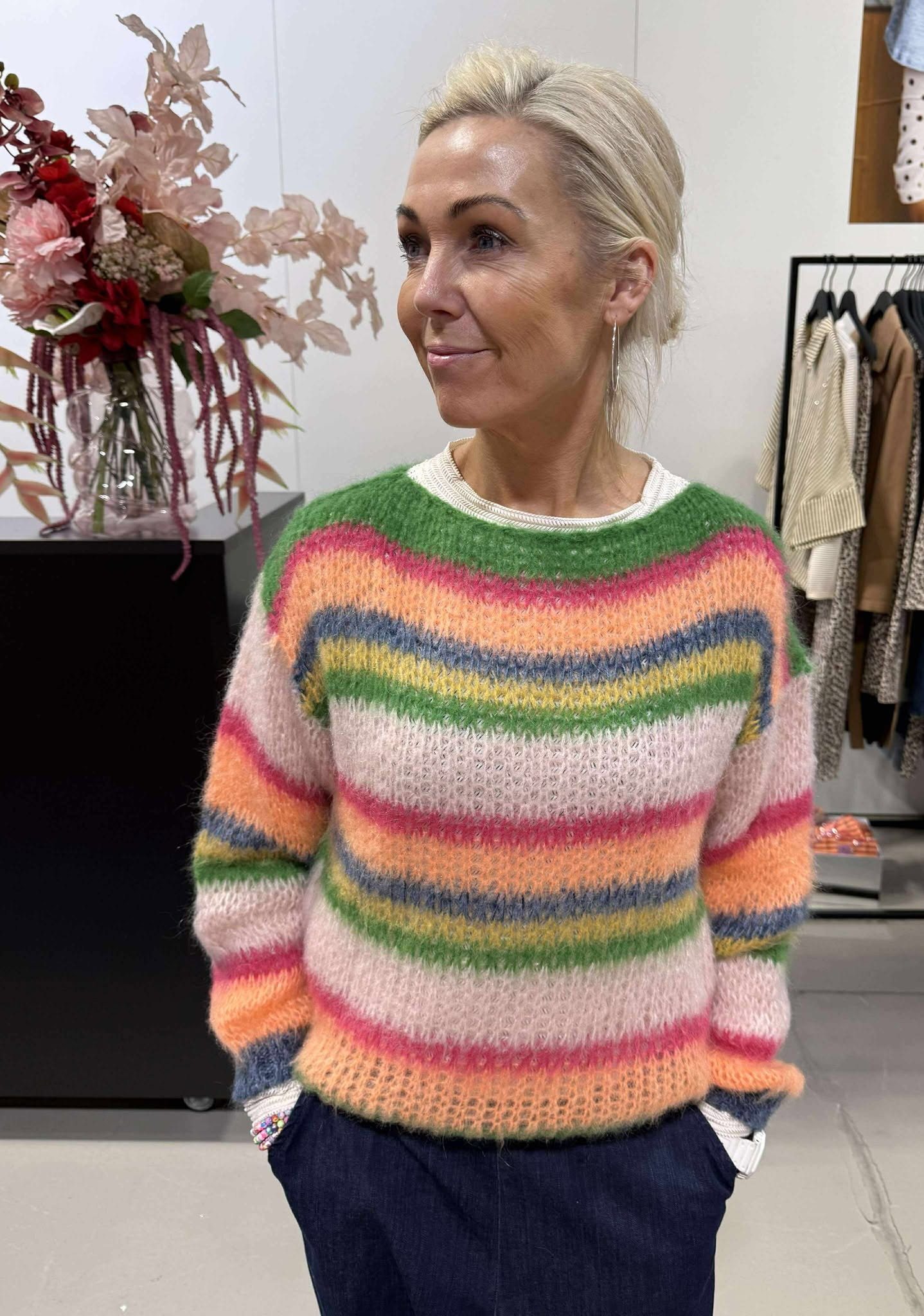 ANNA multirandig tröja - Orange Multi