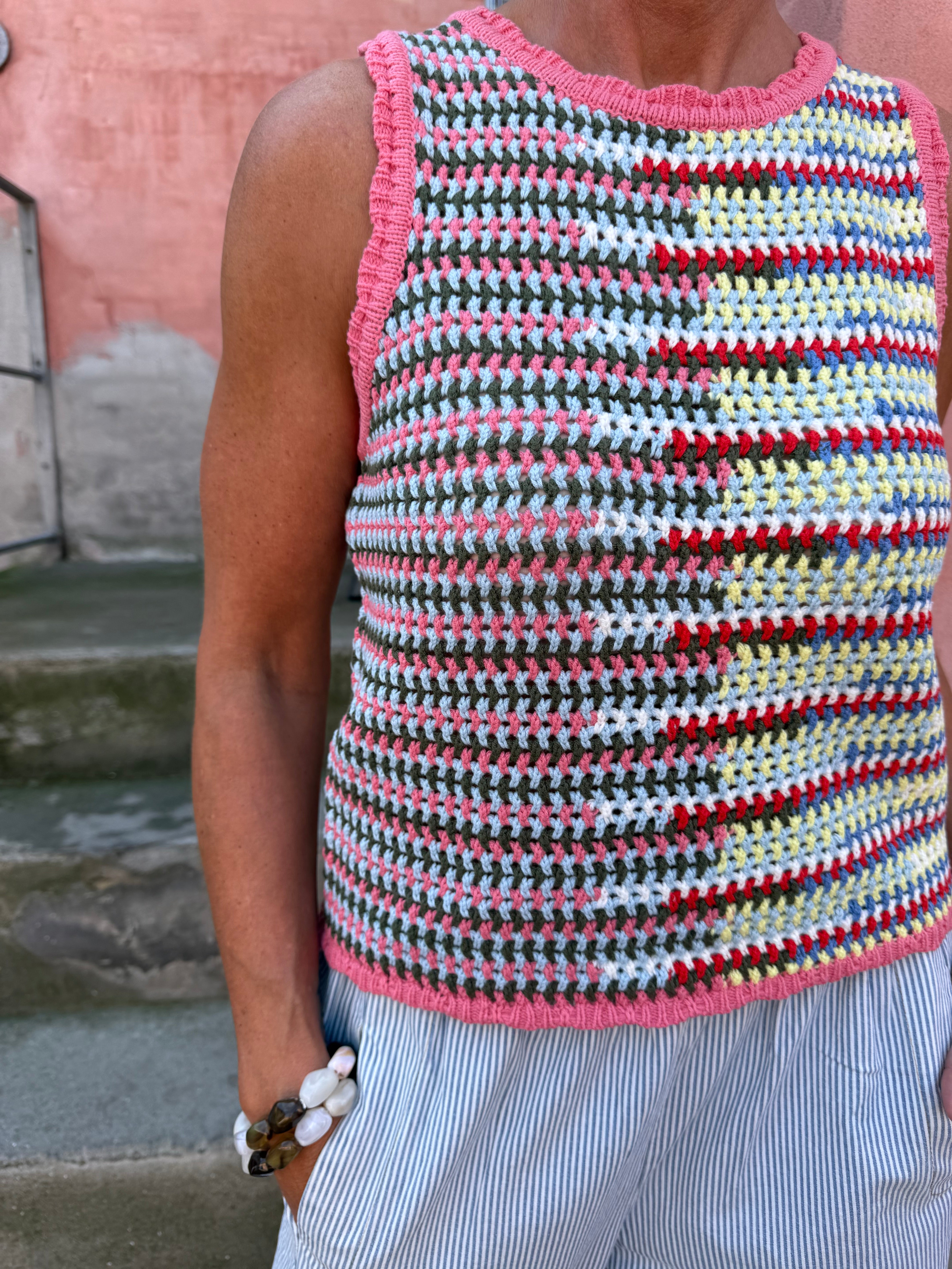 MISS S/L STICKAD TOPP - Begonia Pink Multi