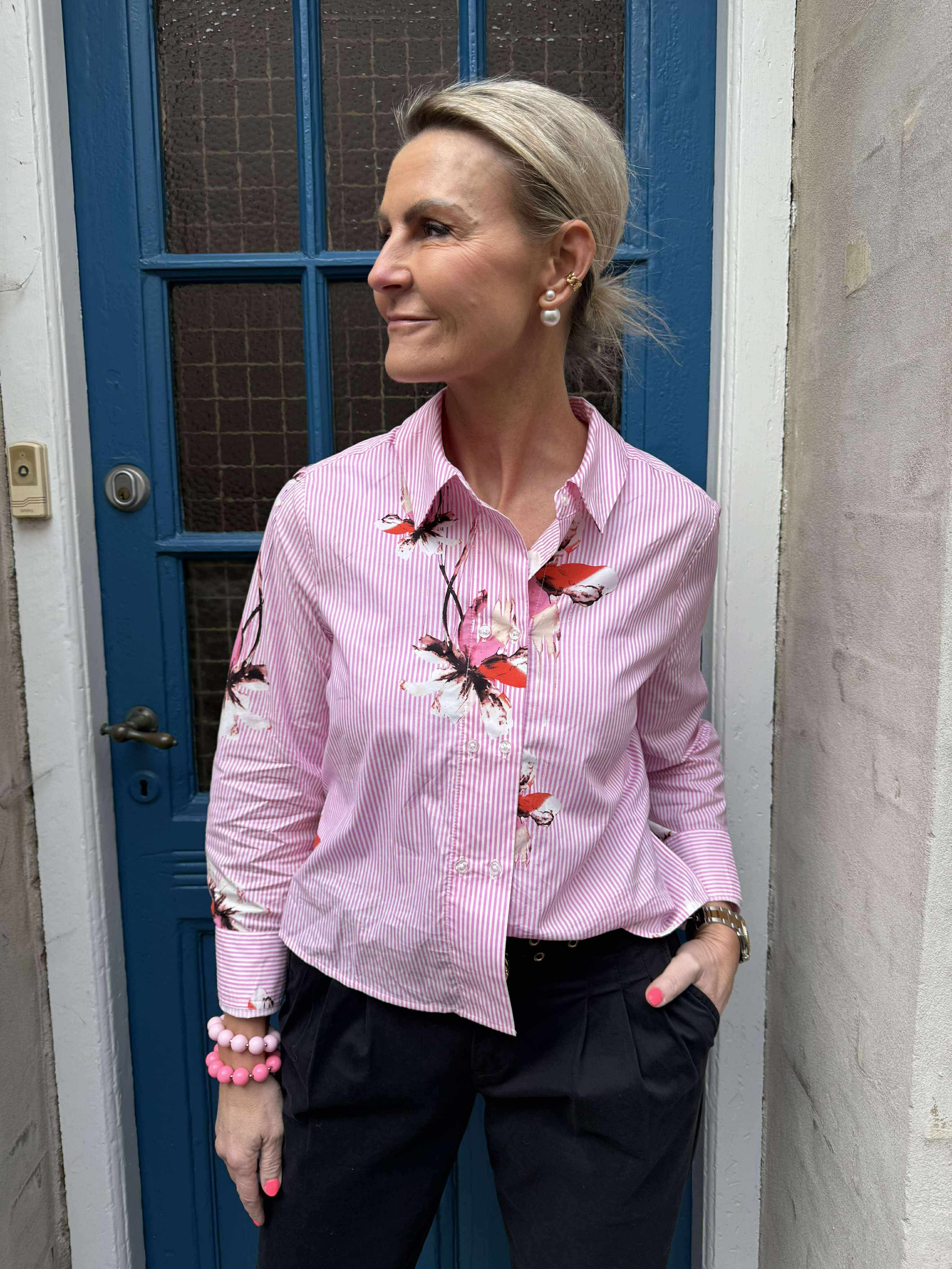 Brila Skjorta - Rosa Blomma Stripe