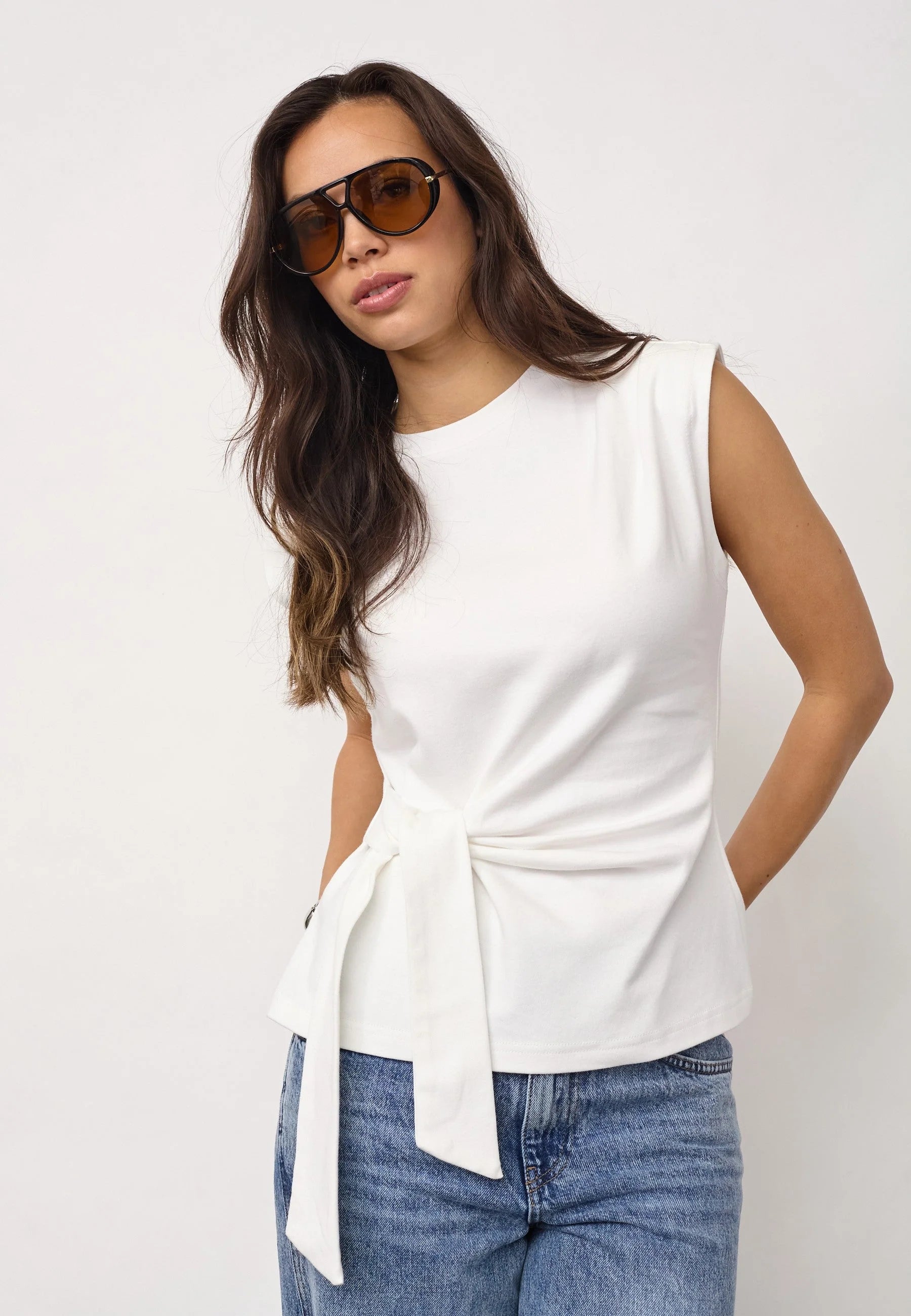 OrianeCC Pleat Tie Top - White