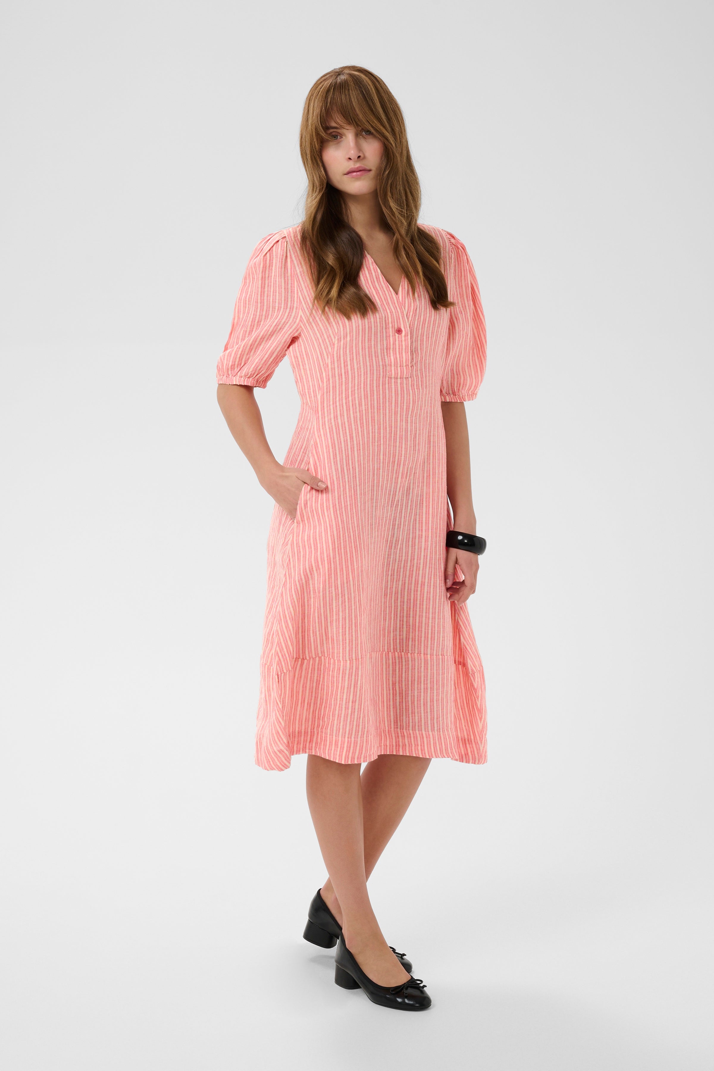 Aniela Molly SS Placket Dress - Sugar Coral/Whitecap Stripe